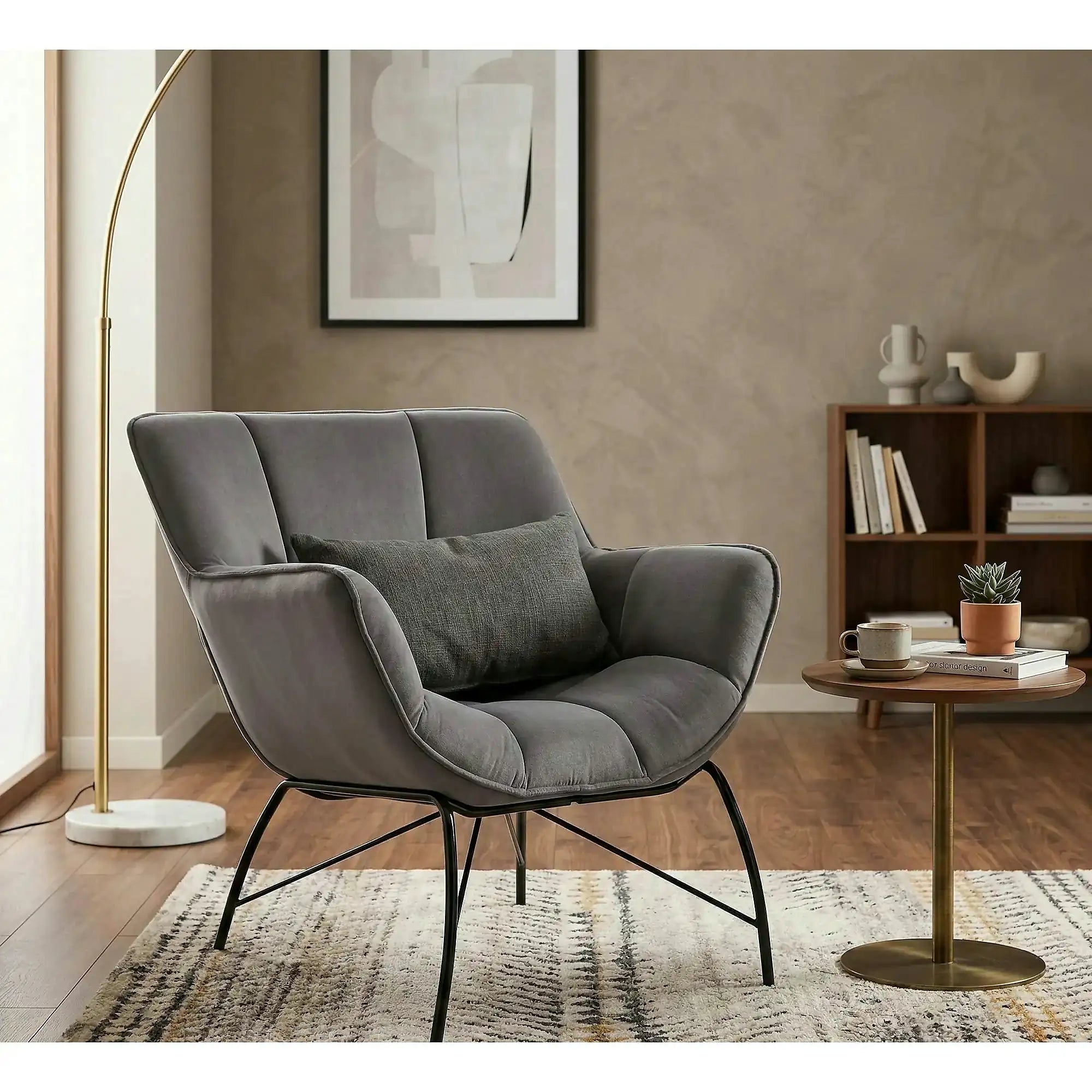 Scaun de relaxare modern BELTON, gri/negru, stofa catifelata/otel, 74x73x78 cm