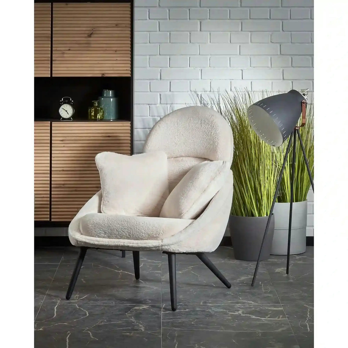 Scaun de relaxare modern MERRY, crem, stofa/otel, 80x90x95 cm