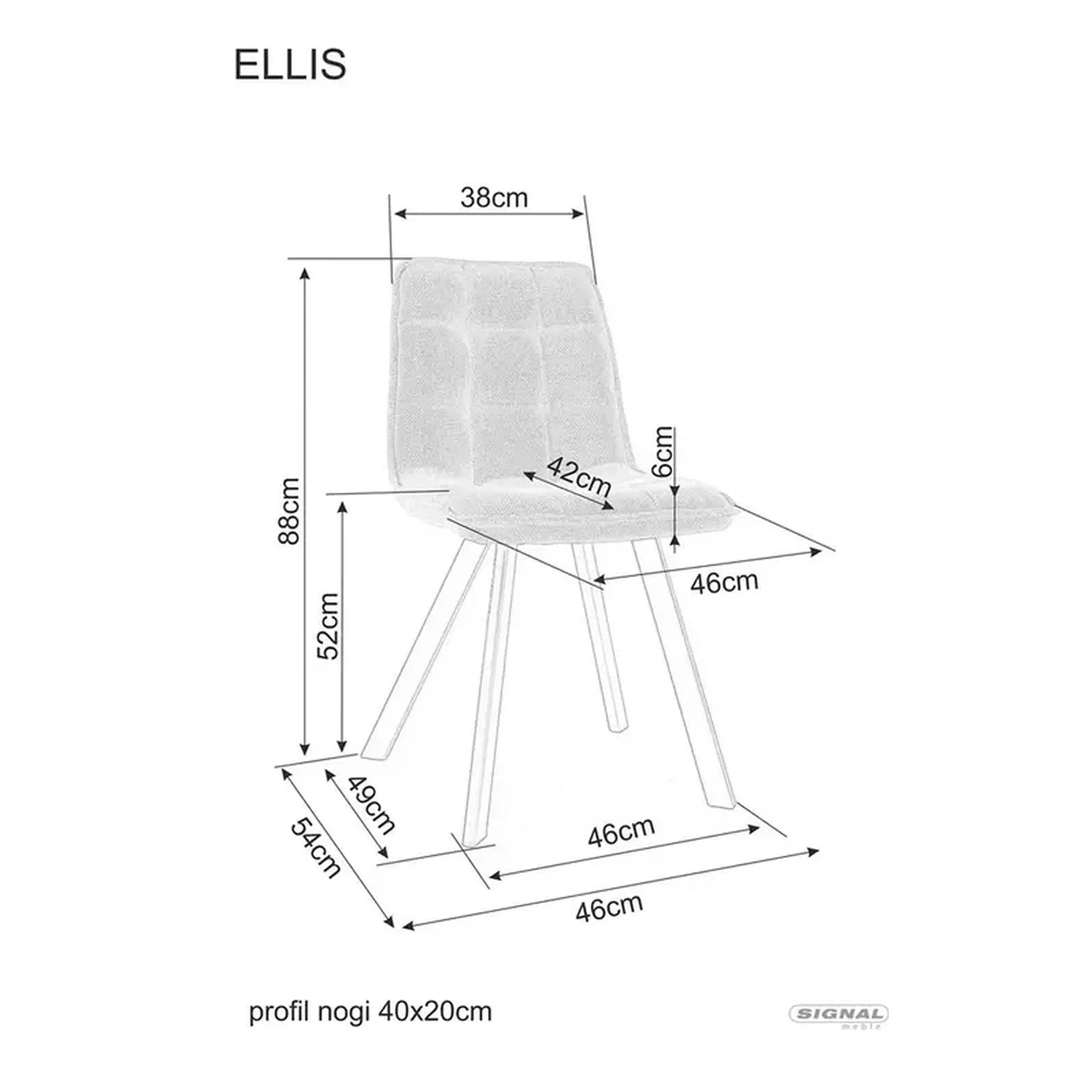Scaun de sufragerie tapitat ELLIS, bej/negru, stofa/metal, 46x42x88 cm