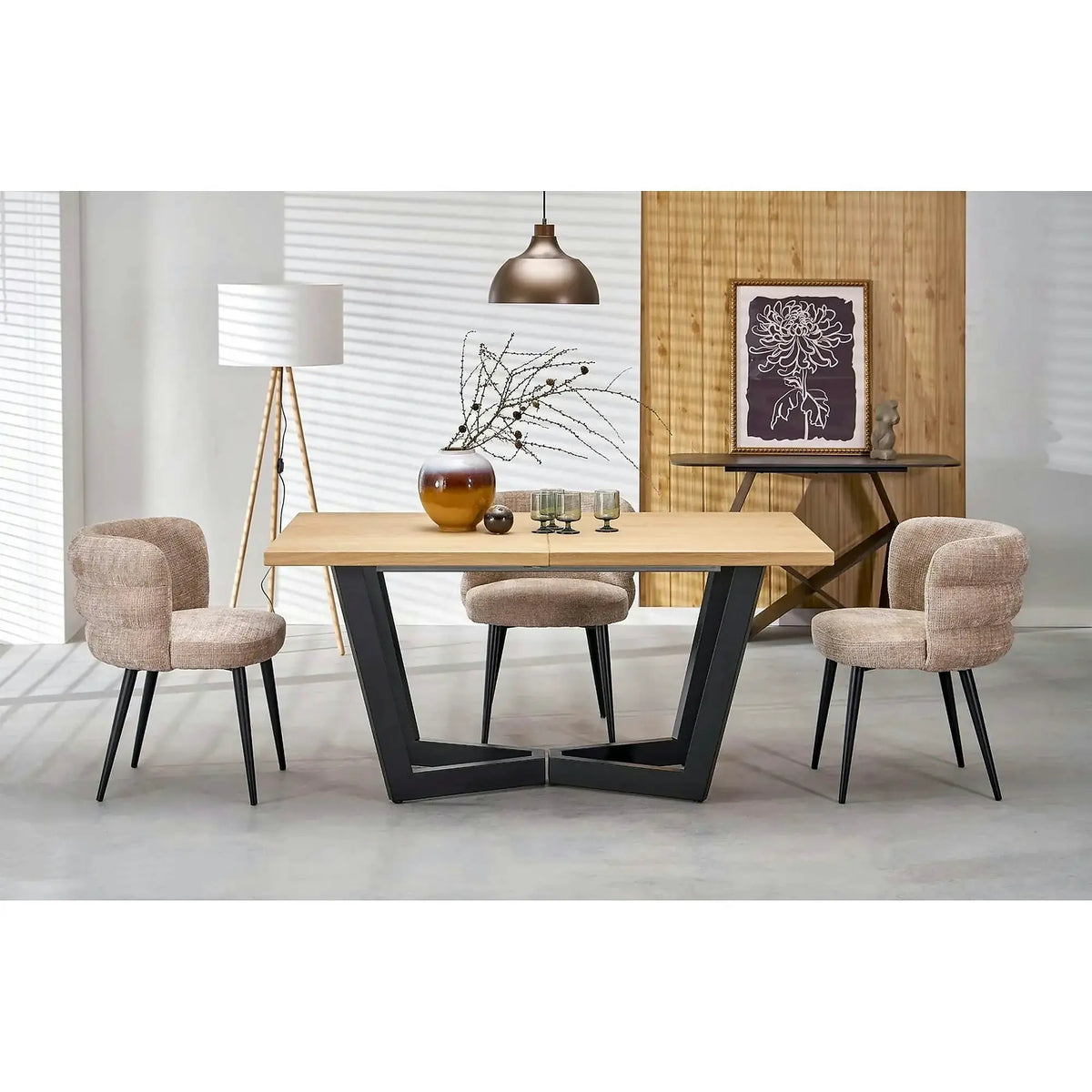 Scaun de sufragerie tapitat K575, bej - Cremona 14, stofa catifelata/otel, 62x64x79 cm