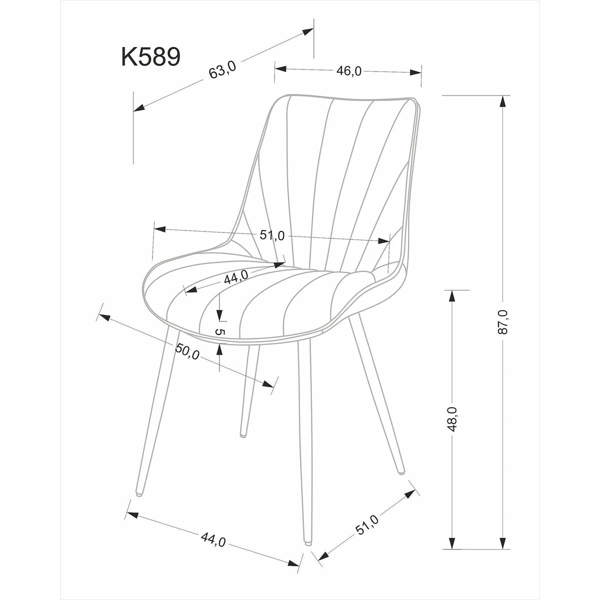 Scaun de sufragerie tapitat K589, bej - Bluvel 40, stofa catifelata/otel, 50x63x87 cm