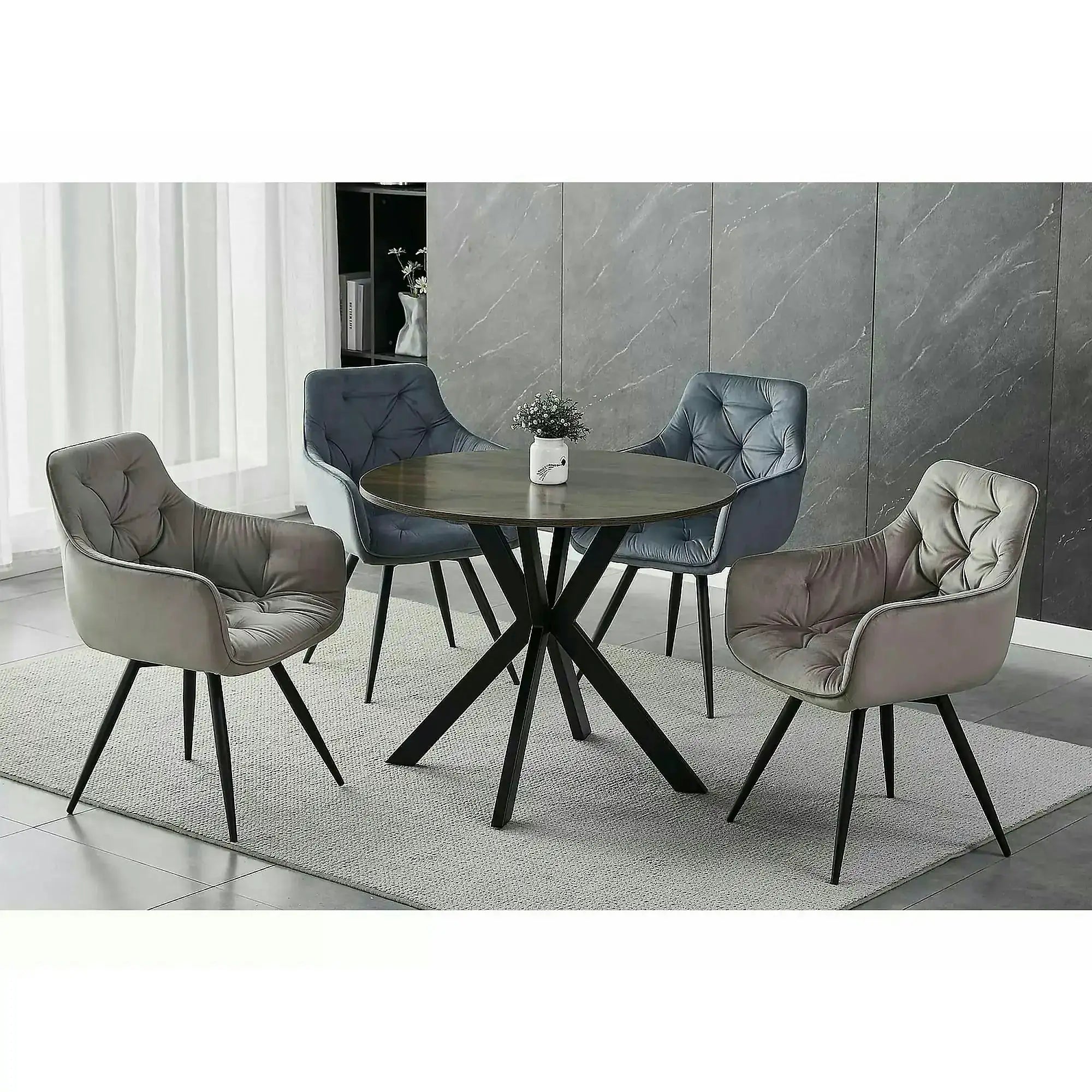 Scaun de sufragerie tapitat MANGO, bej/negru, stofa catifelata/metal, 57x45x83 cm
