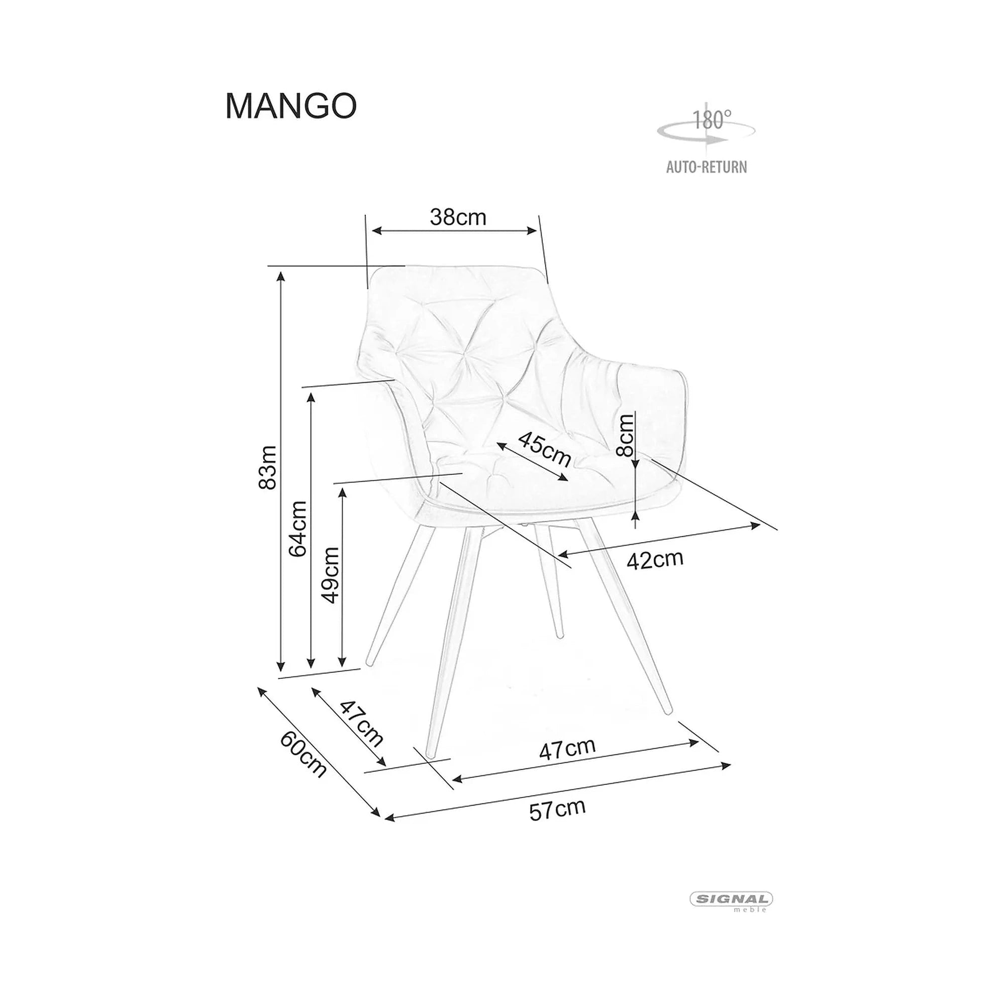 Scaun de sufragerie tapitat MANGO, bej/negru, stofa catifelata/metal, 57x45x83 cm