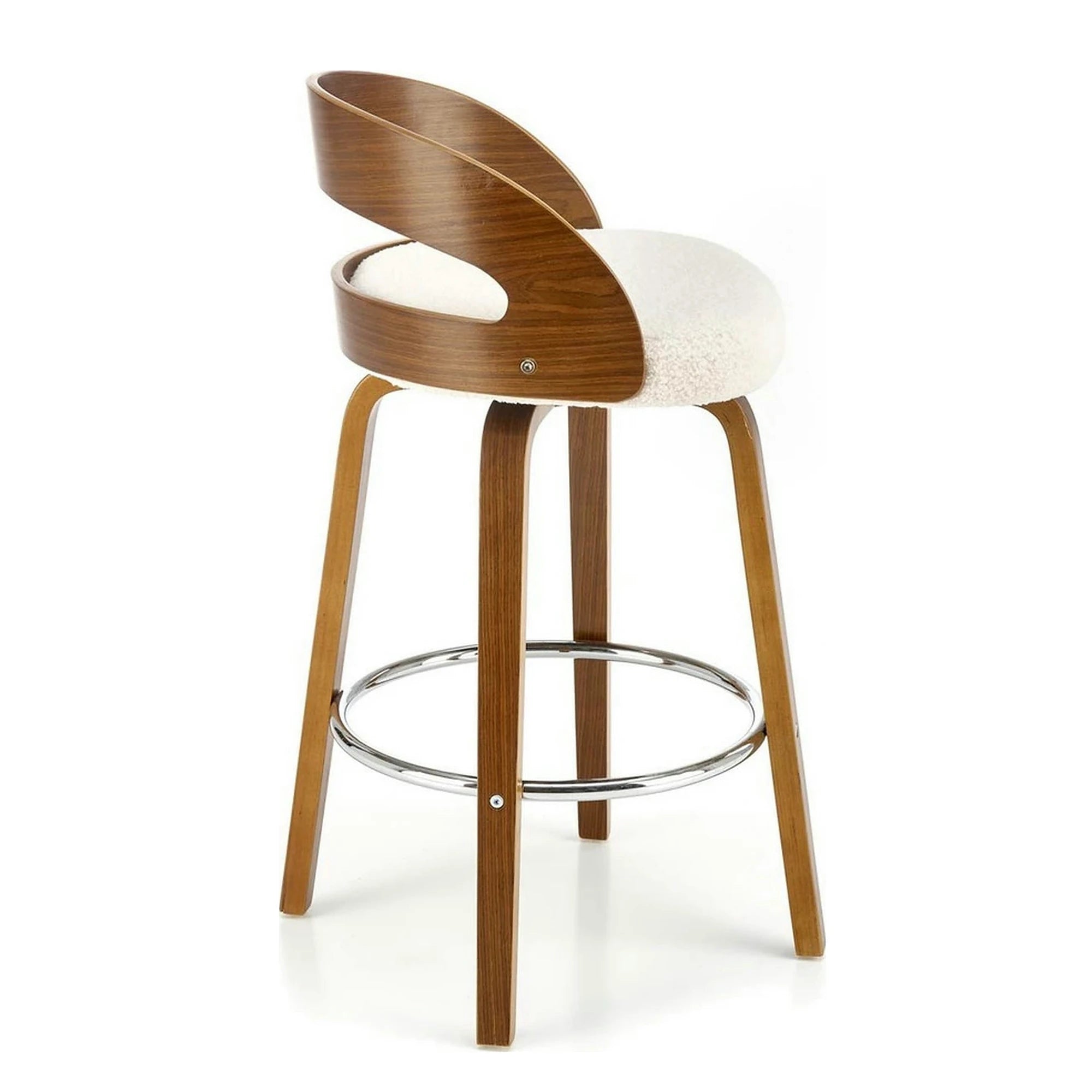 Scaun din lemn tapitat H110, crem/nuc, stofa bucle/otel, 47x43x84 cm