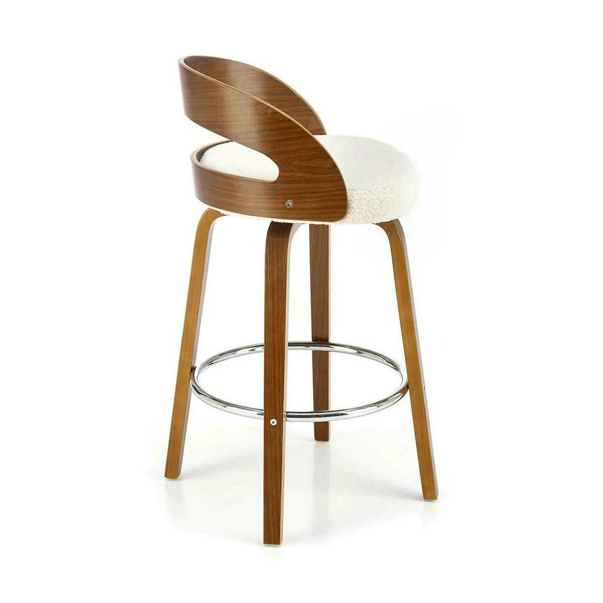 Scaun din lemn tapitat H110, crem/nuc, stofa bucle/otel, 47x43x84 cm