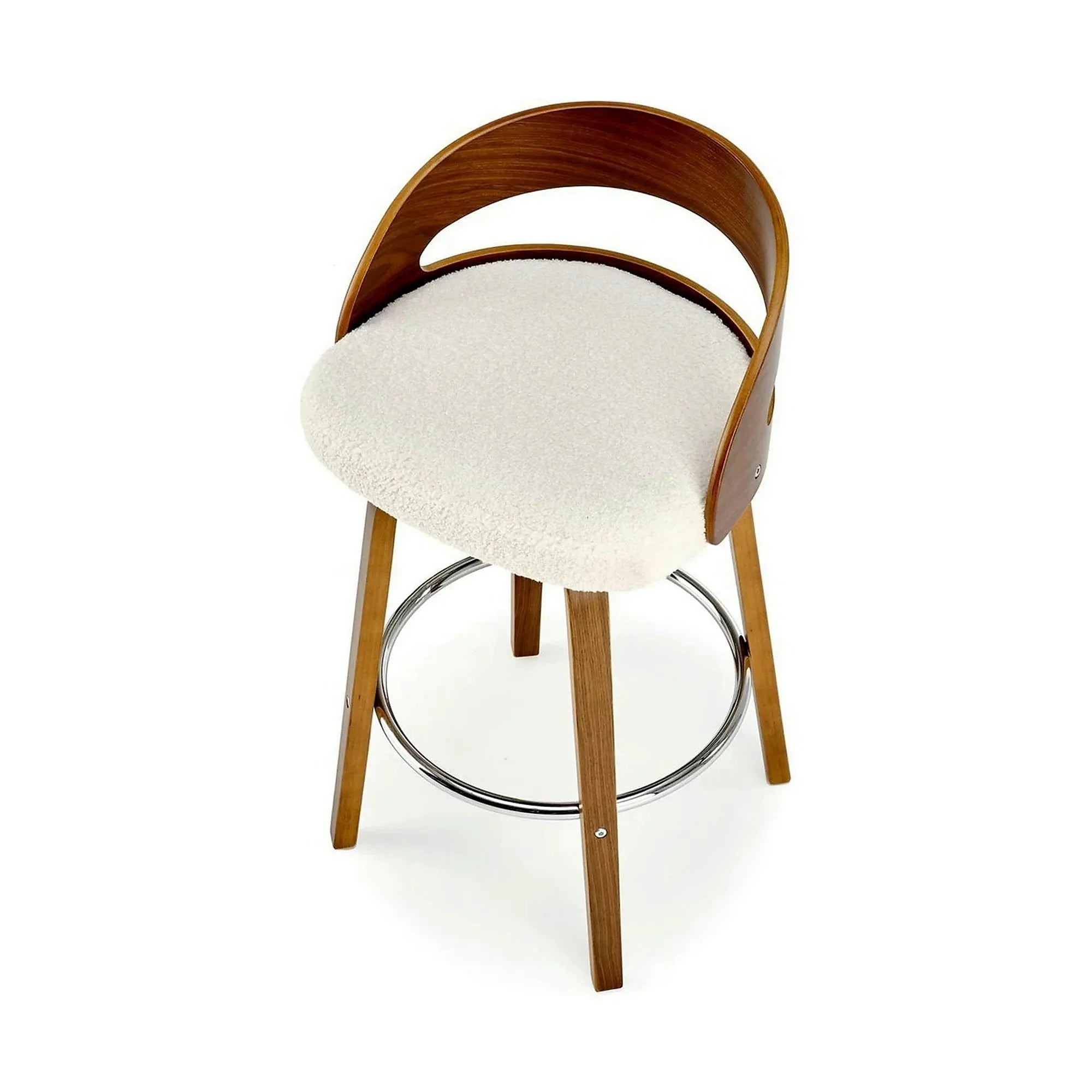 Scaun din lemn tapitat H110, crem/nuc, stofa bucle/otel, 47x43x84 cm