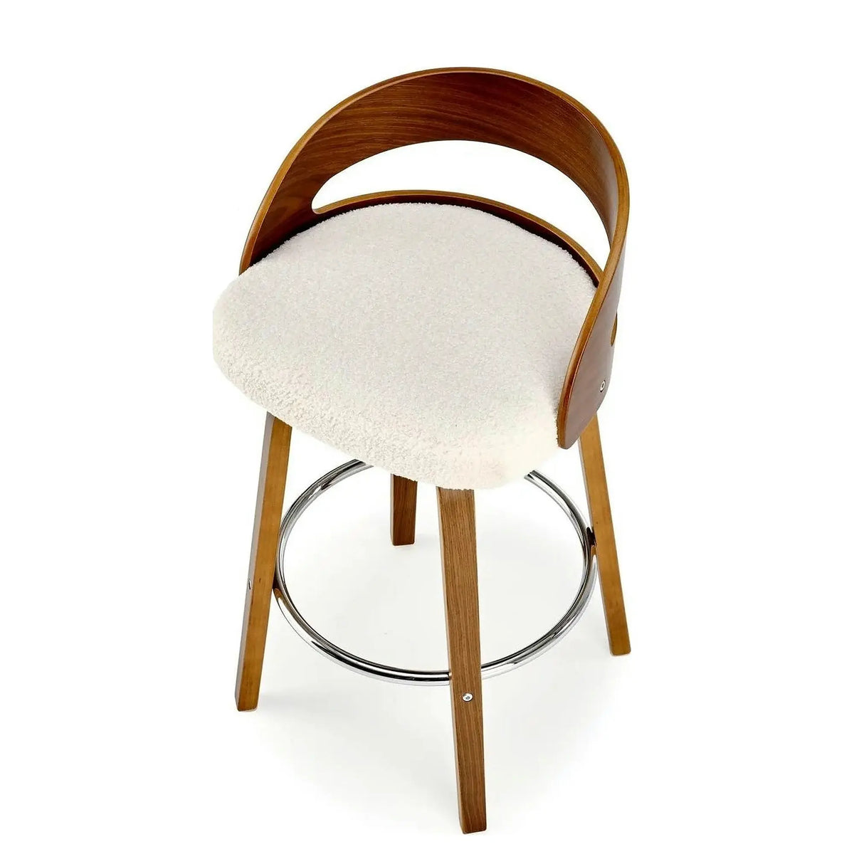 Scaun din lemn tapitat H110, crem/nuc, stofa bucle/otel, 47x43x84 cm
