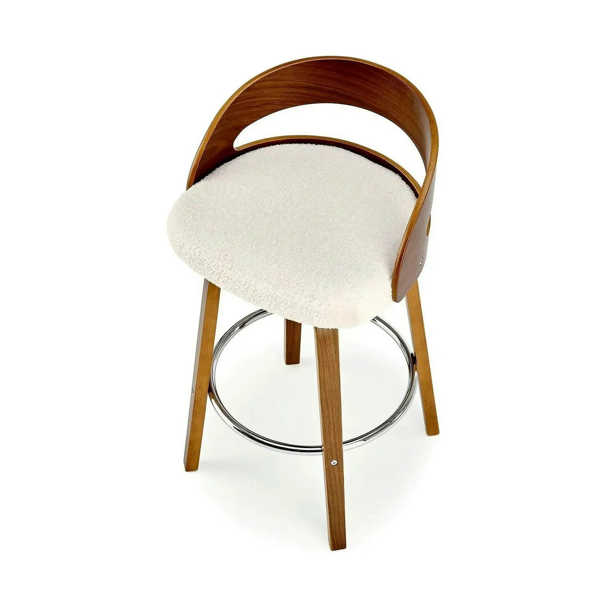 Scaun din lemn tapitat H110, crem/nuc, stofa bucle/otel, 47x43x84 cm