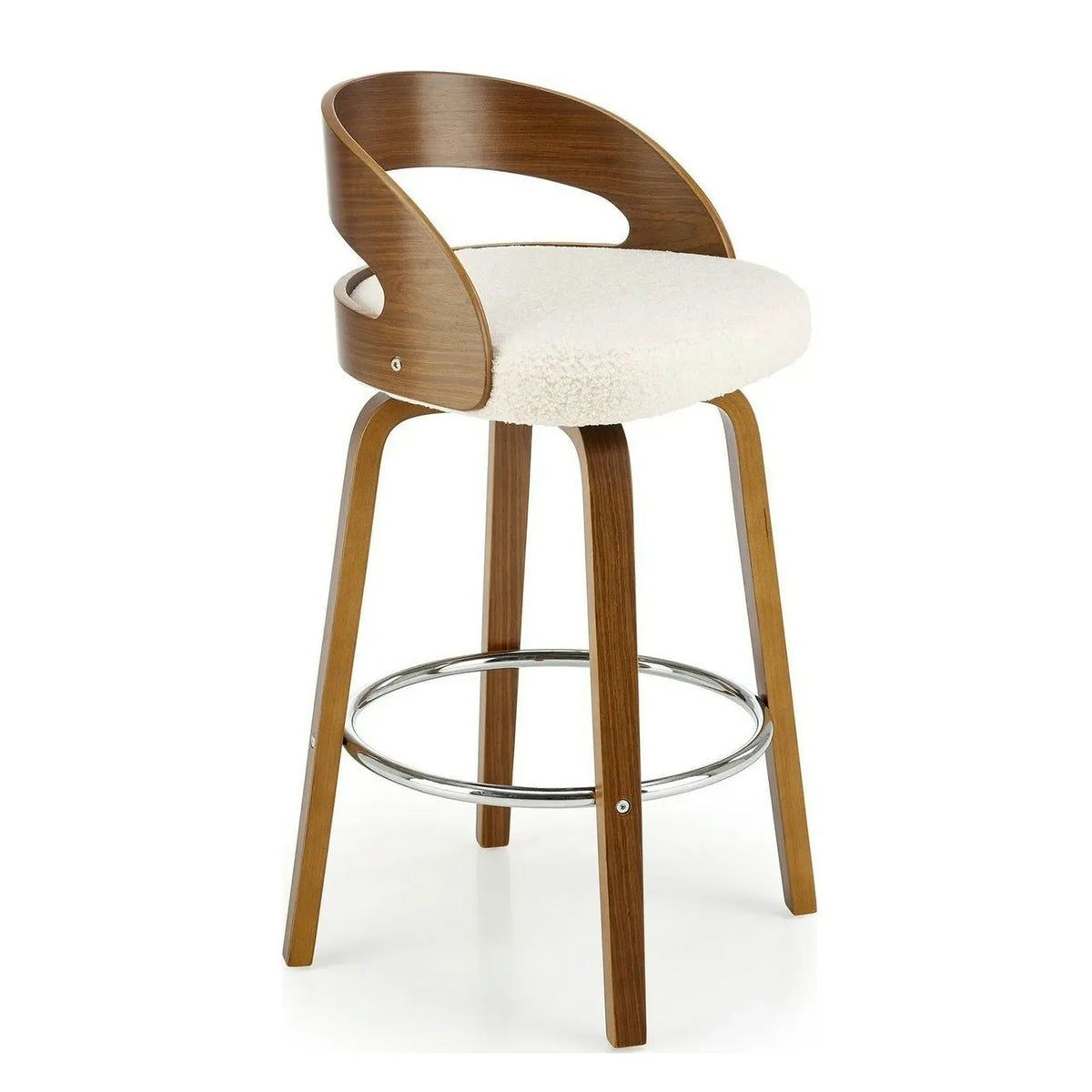 Scaun din lemn tapitat H110, crem/nuc, stofa bucle/otel, 47x43x84 cm