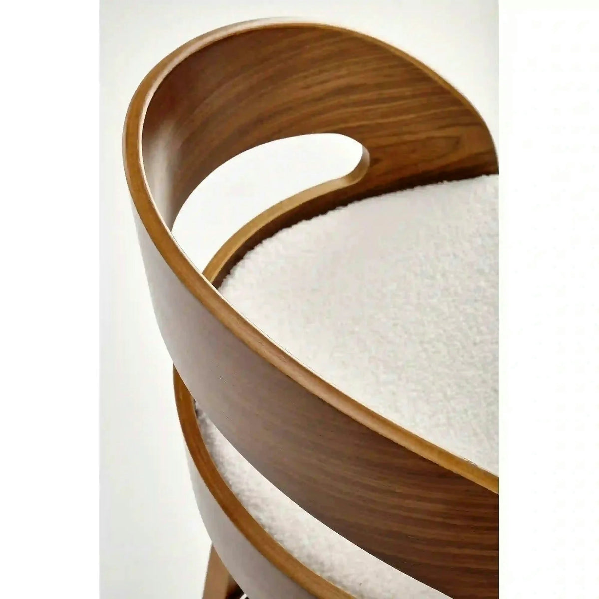 Scaun din lemn tapitat H110, crem/nuc, stofa bucle/otel, 47x43x84 cm