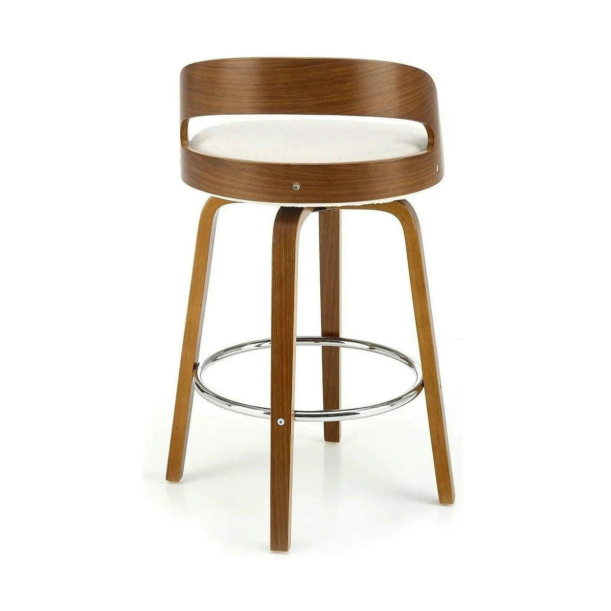 Scaun din lemn tapitat H110, crem/nuc, stofa bucle/otel, 47x43x84 cm