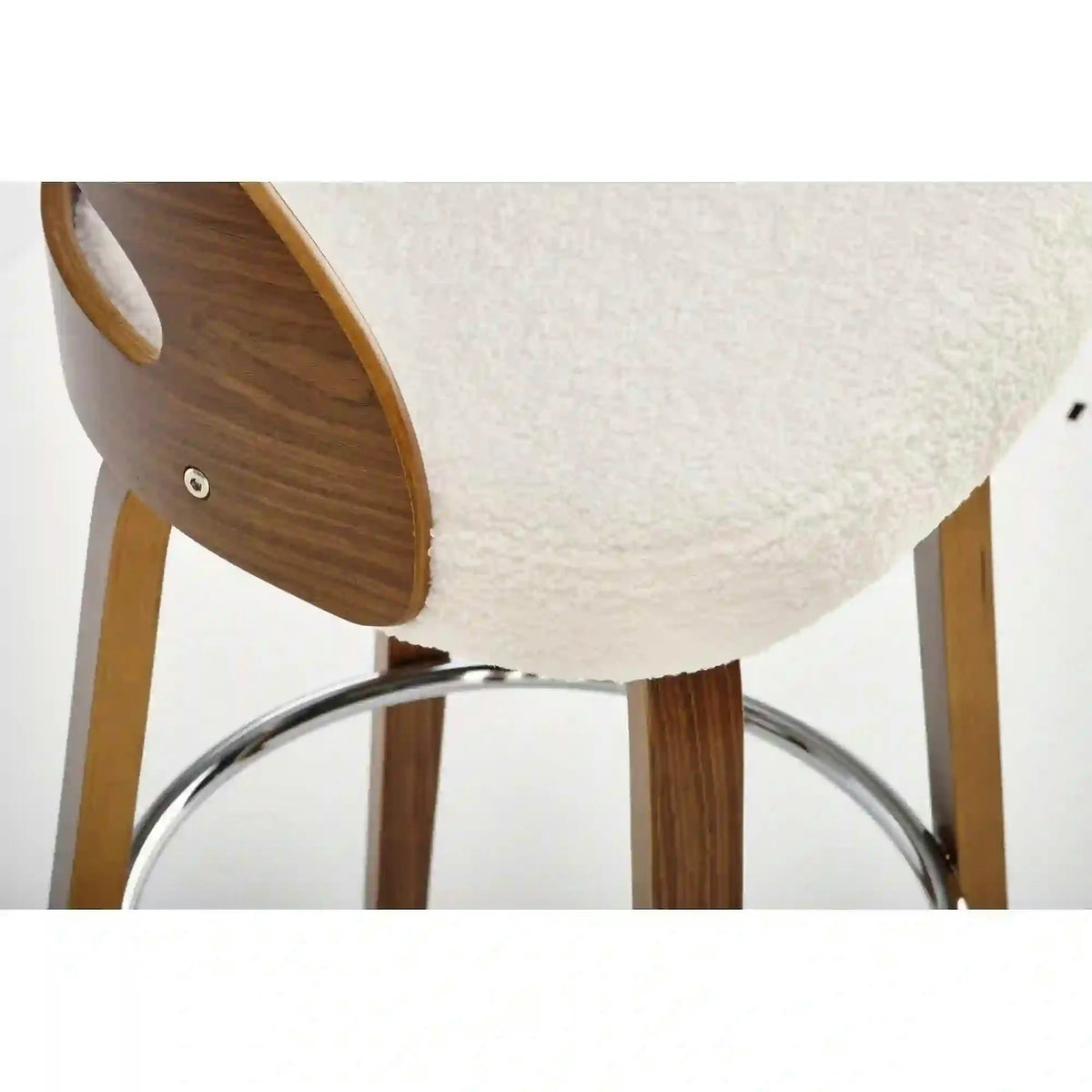 Scaun din lemn tapitat H110, crem/nuc, stofa bucle/otel, 47x43x84 cm