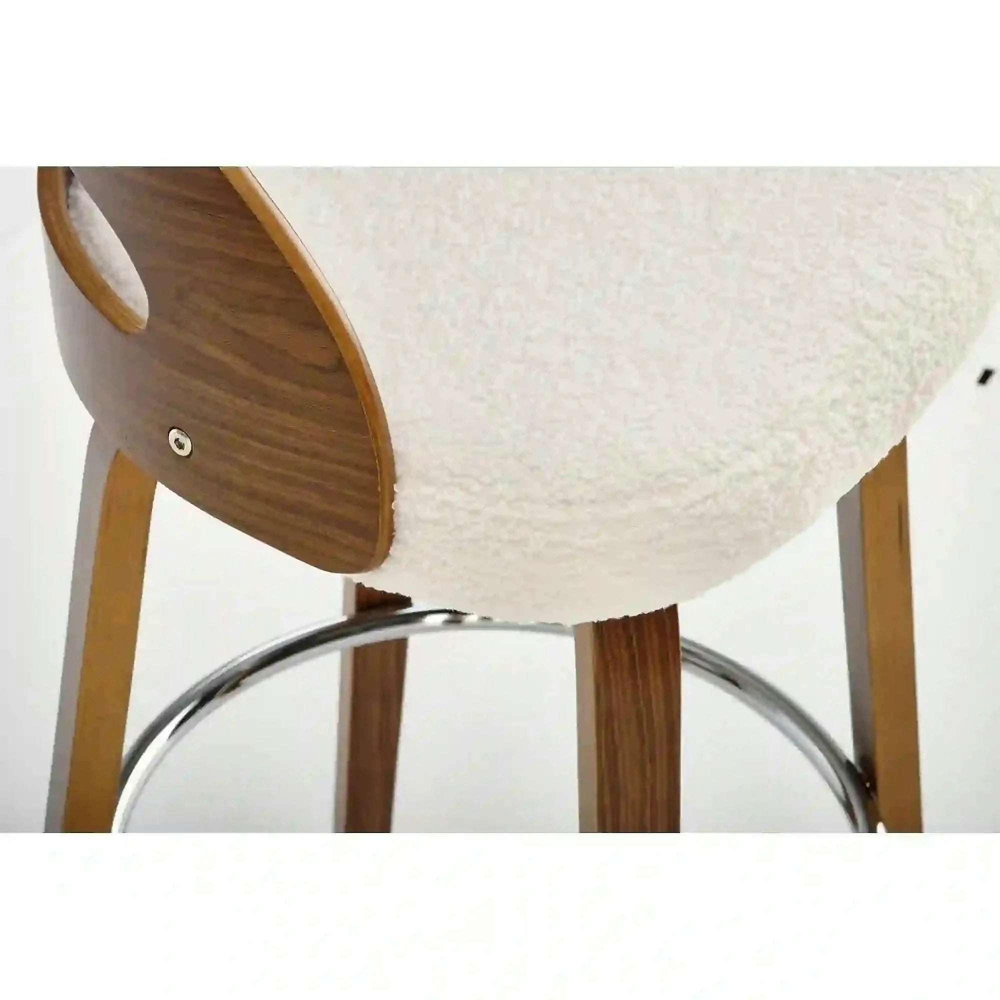 Scaun din lemn tapitat H110, crem/nuc, stofa bucle/otel, 47x43x84 cm