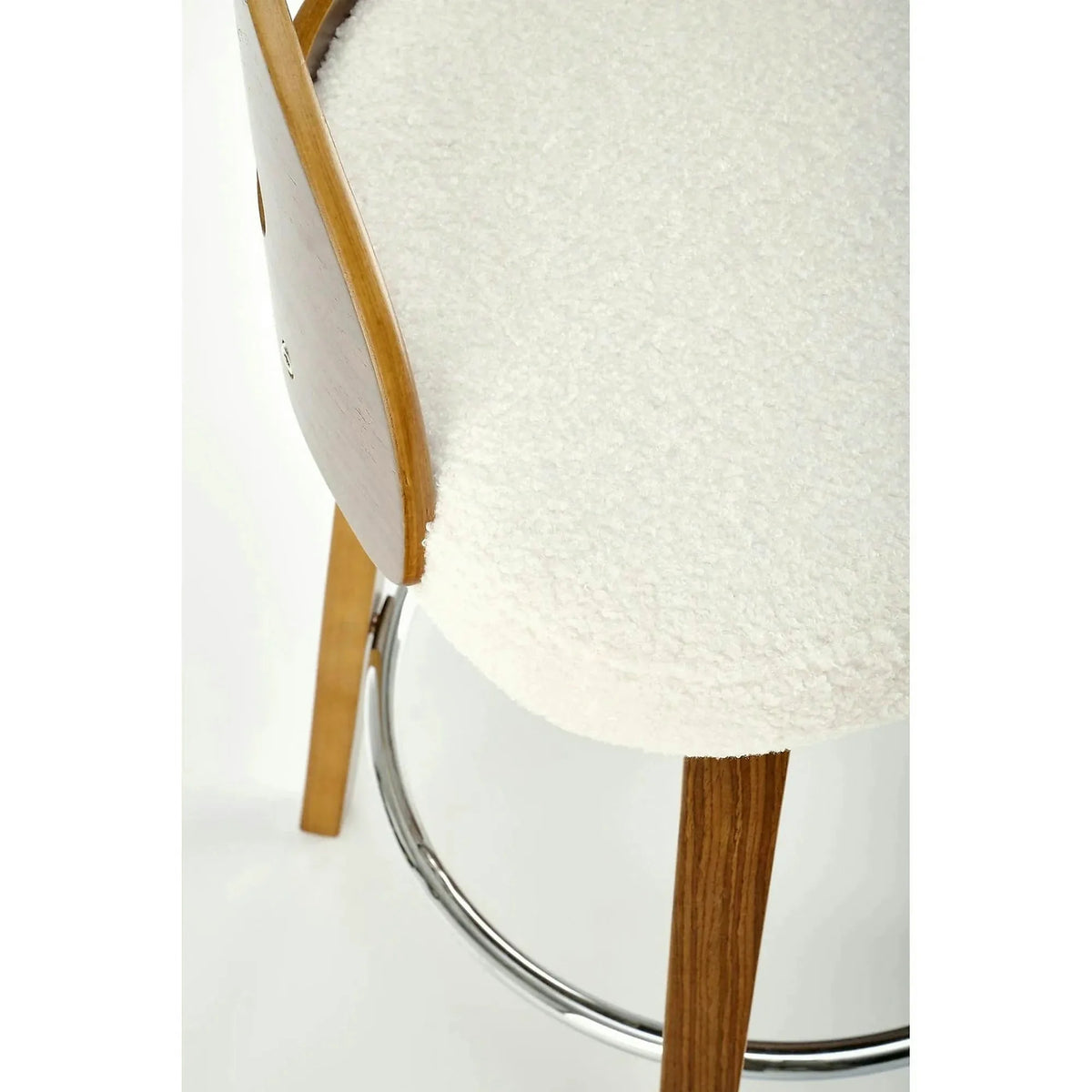 Scaun din lemn tapitat H110, crem/nuc, stofa bucle/otel, 47x43x84 cm