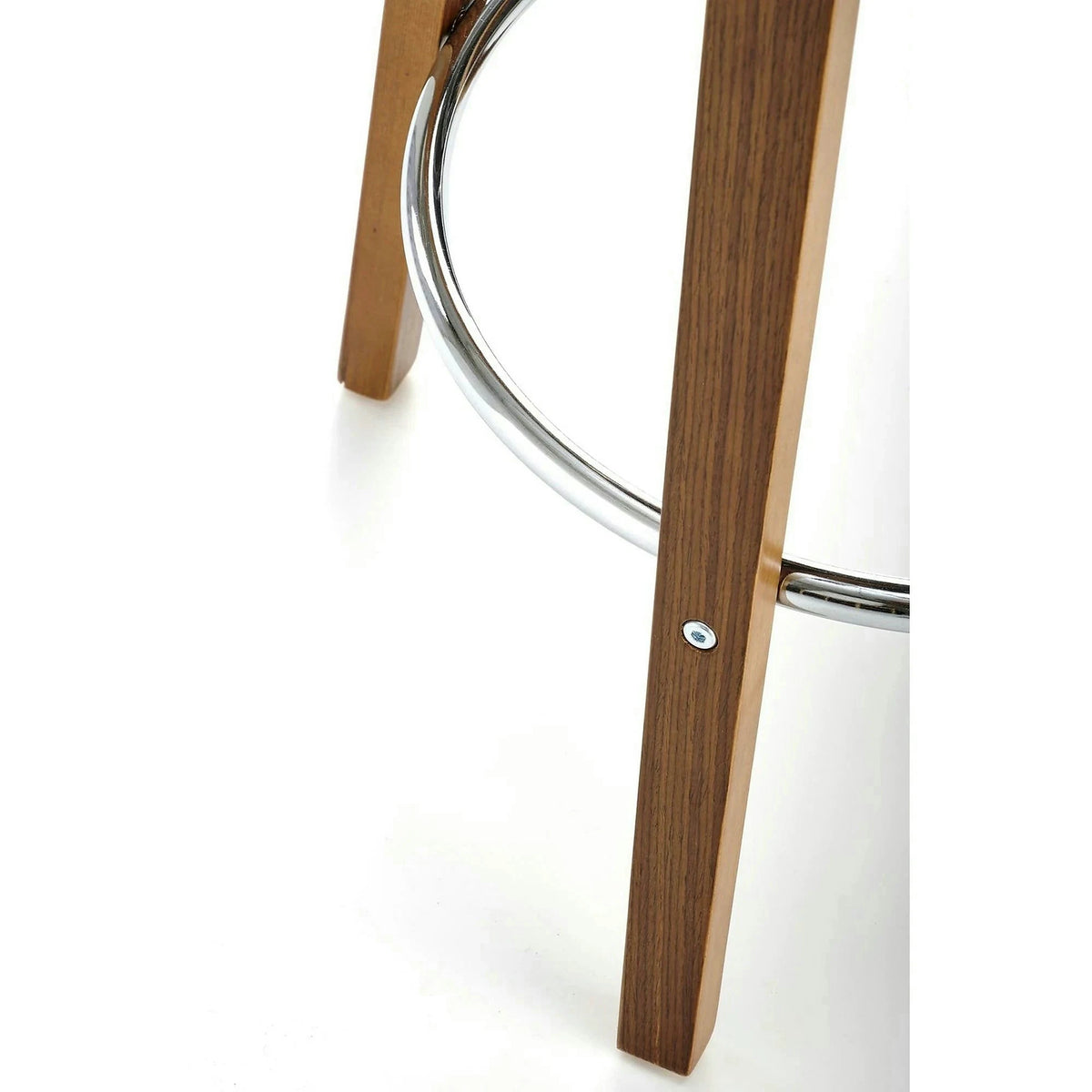 Scaun din lemn tapitat H110, crem/nuc, stofa bucle/otel, 47x43x84 cm