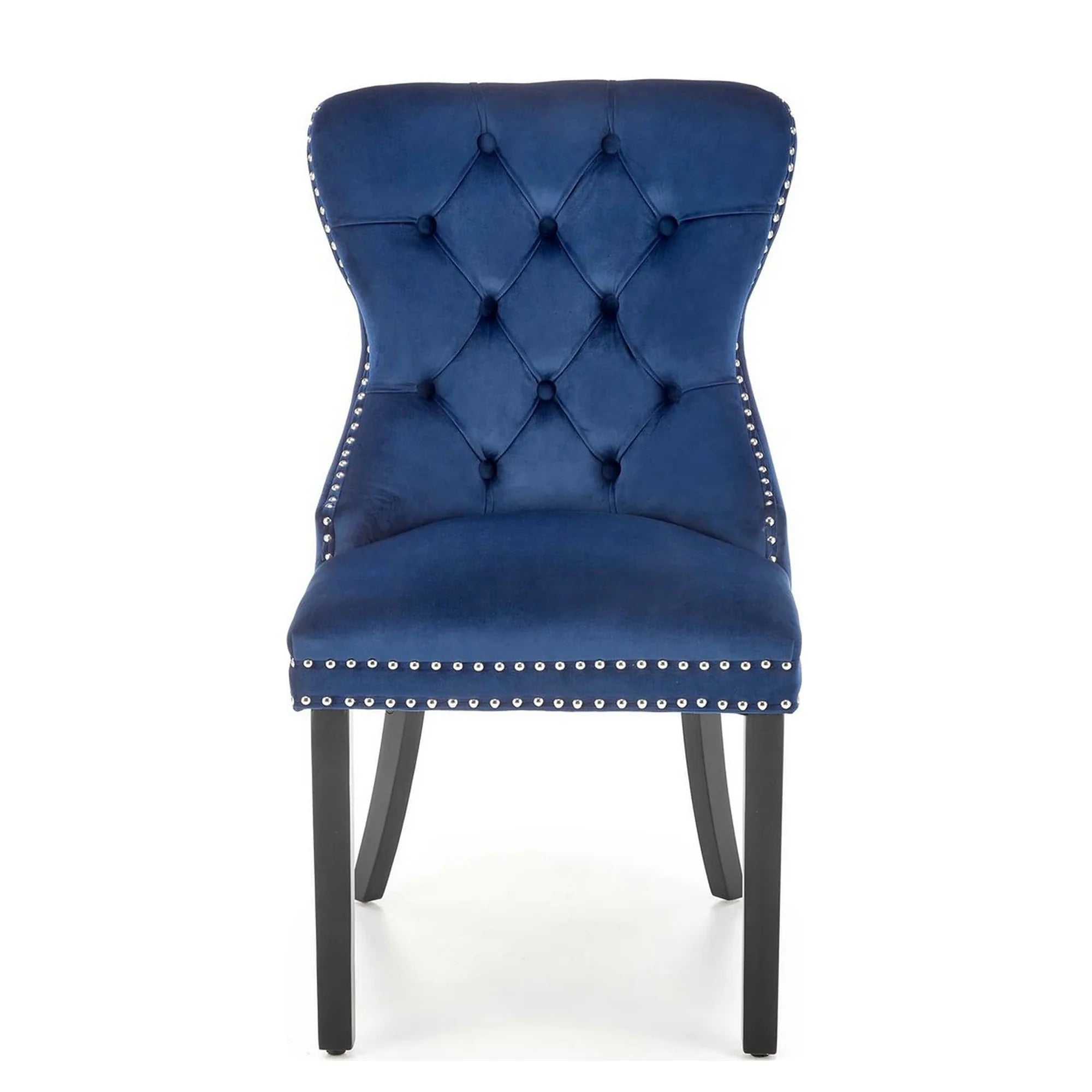 Scaun dining clasic MIYA, albastru/negru, stofa catifelata/lemn, 54x60x100 cm