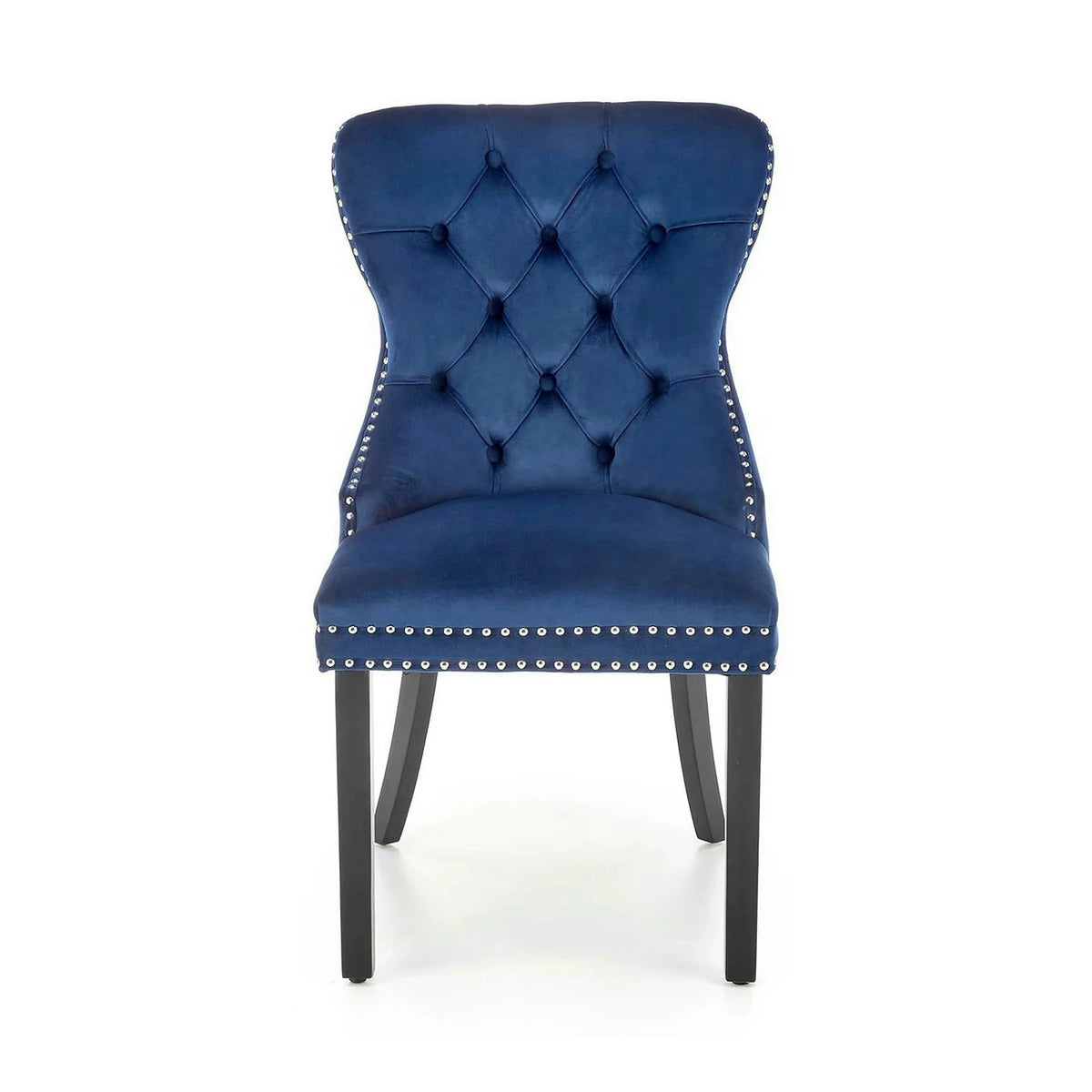 Scaun dining clasic MIYA, albastru/negru, stofa catifelata/lemn, 54x60x100 cm