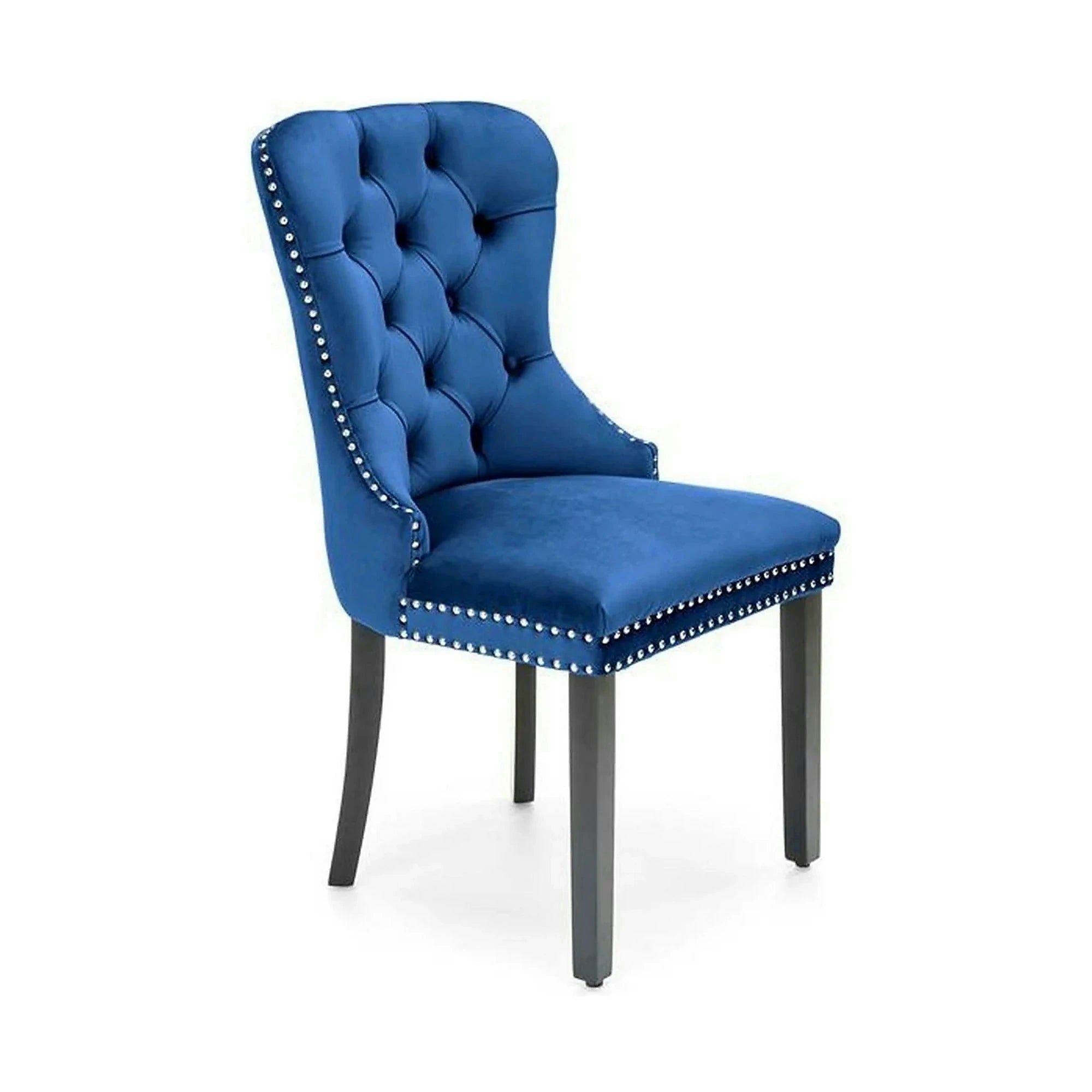 Scaun dining clasic MIYA, albastru/negru, stofa catifelata/lemn, 54x60x100 cm