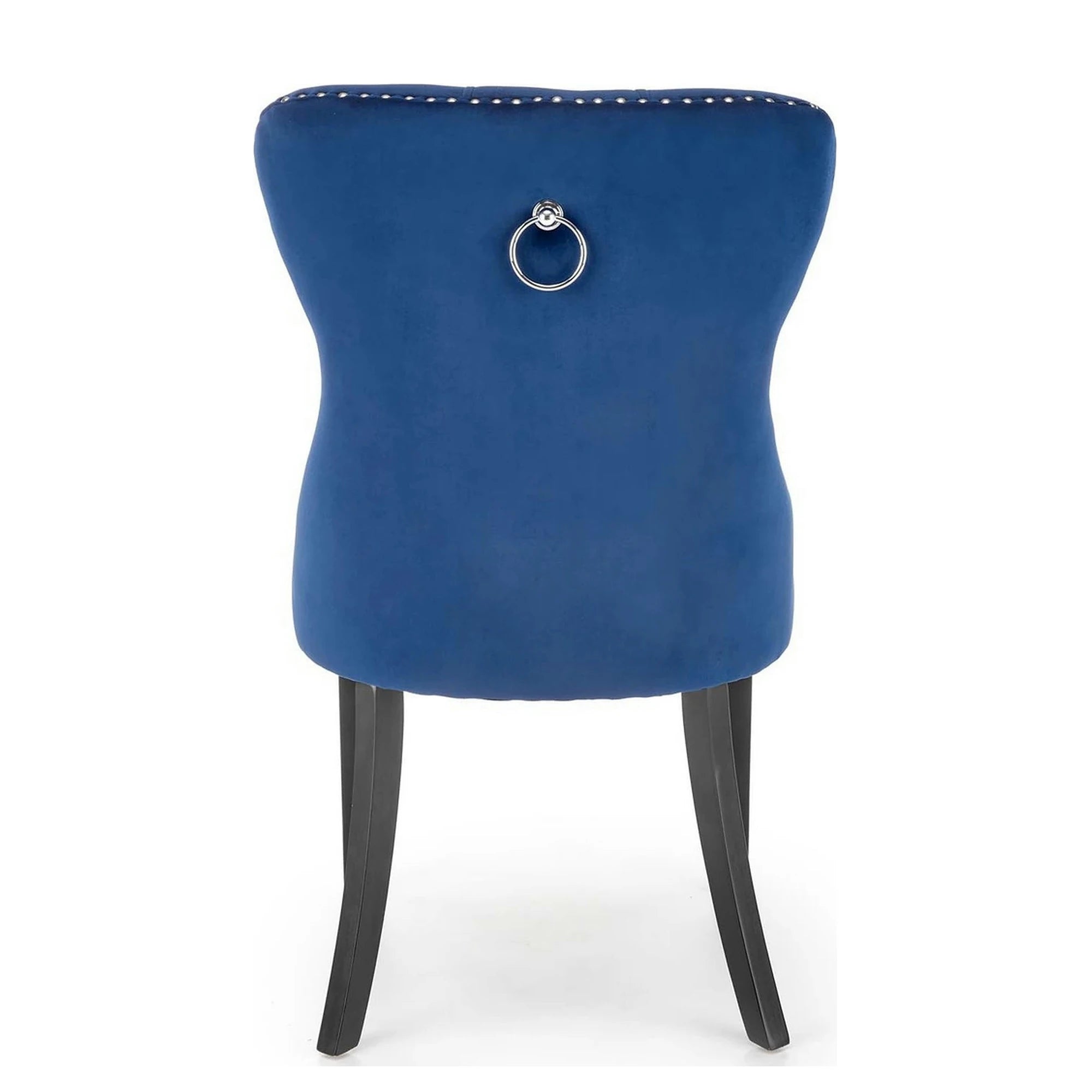 Scaun dining clasic MIYA, albastru/negru, stofa catifelata/lemn, 54x60x100 cm