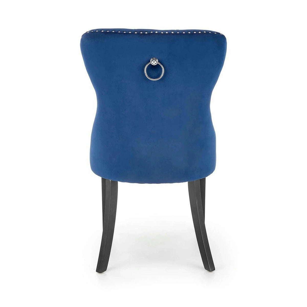 Scaun dining clasic MIYA, albastru/negru, stofa catifelata/lemn, 54x60x100 cm