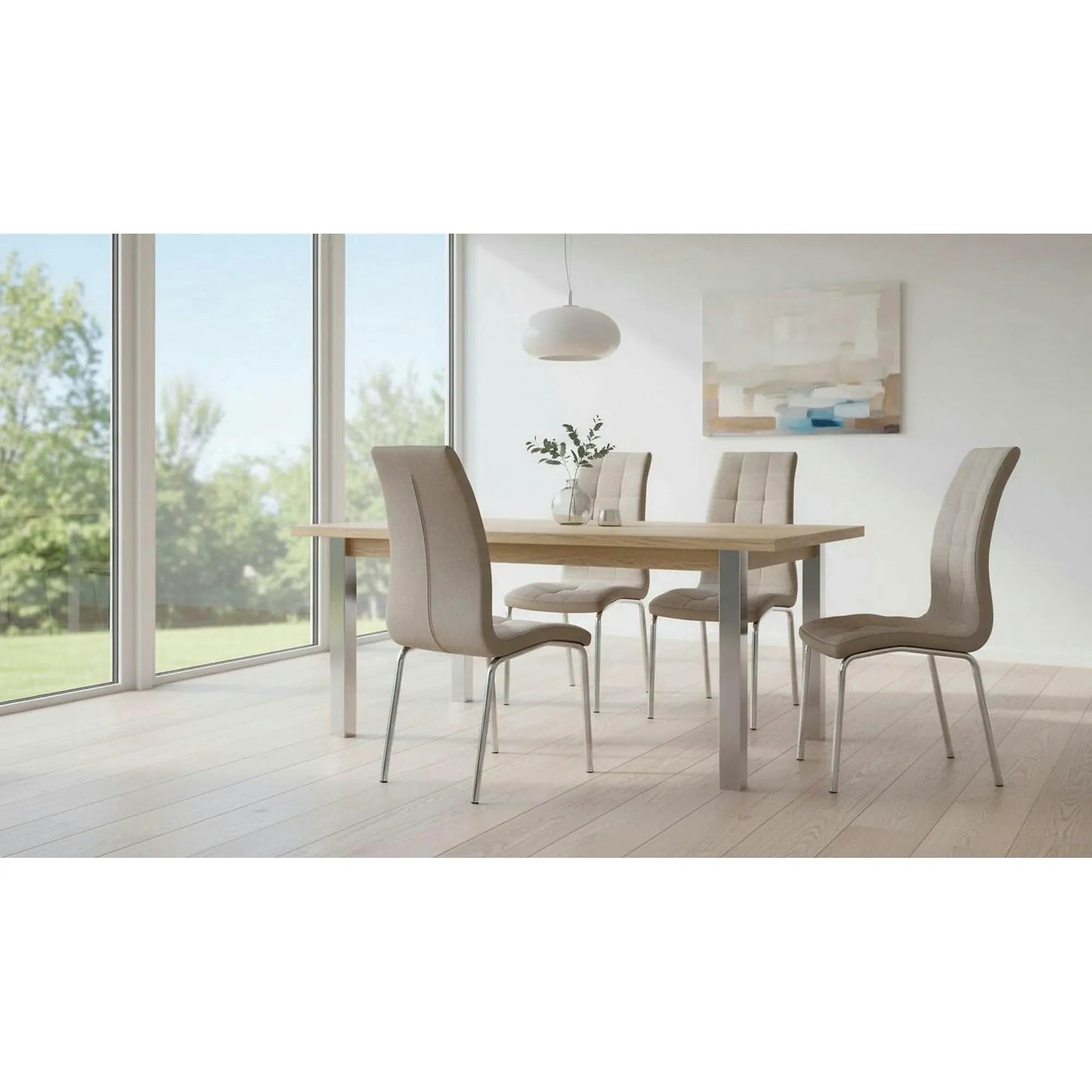 Scaun dining GERDA NEW, bej/crom, textil/piele ecologica/metal, 42x58x103 cm