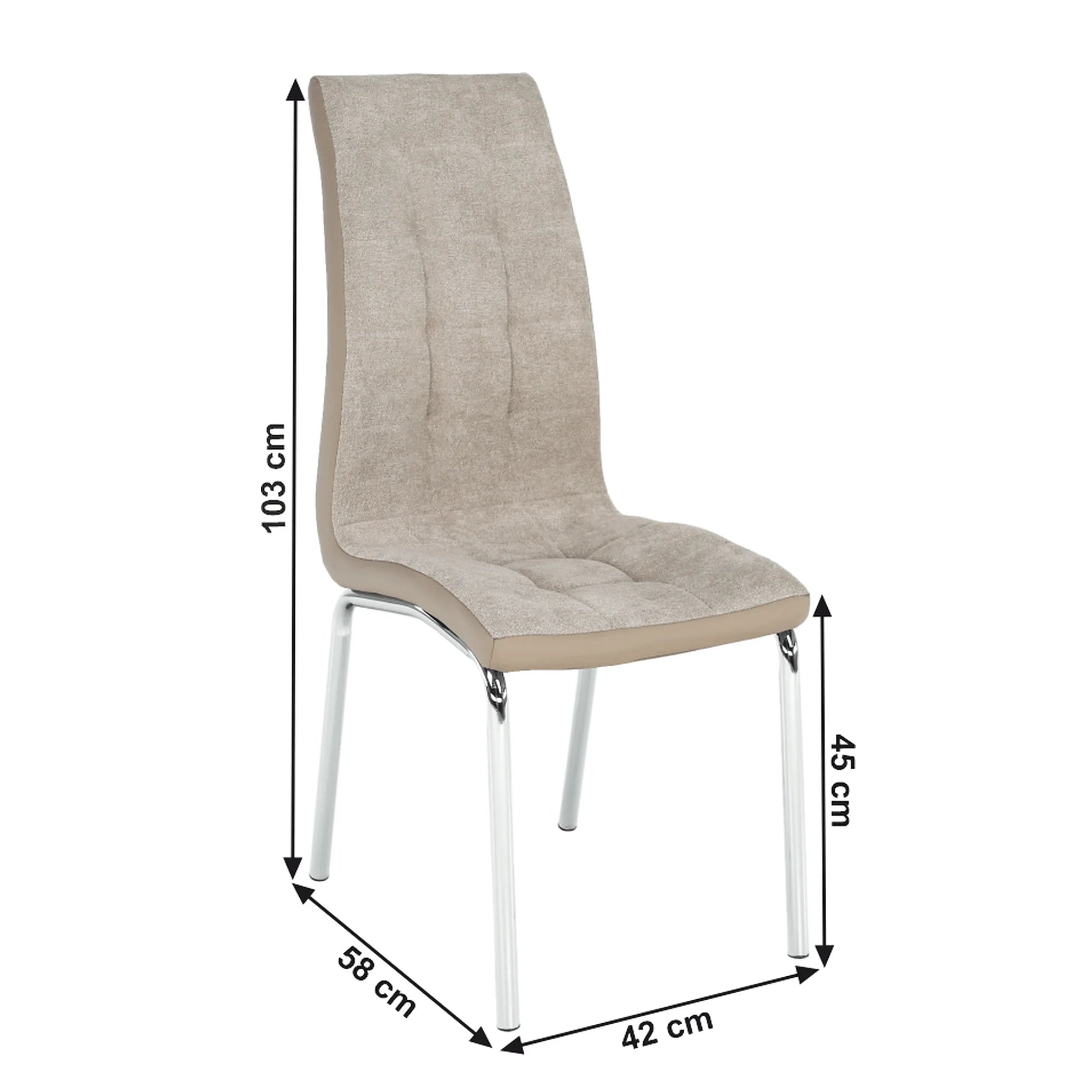 Scaun dining GERDA NEW, bej/crom, textil/piele ecologica/metal, 42x58x103 cm