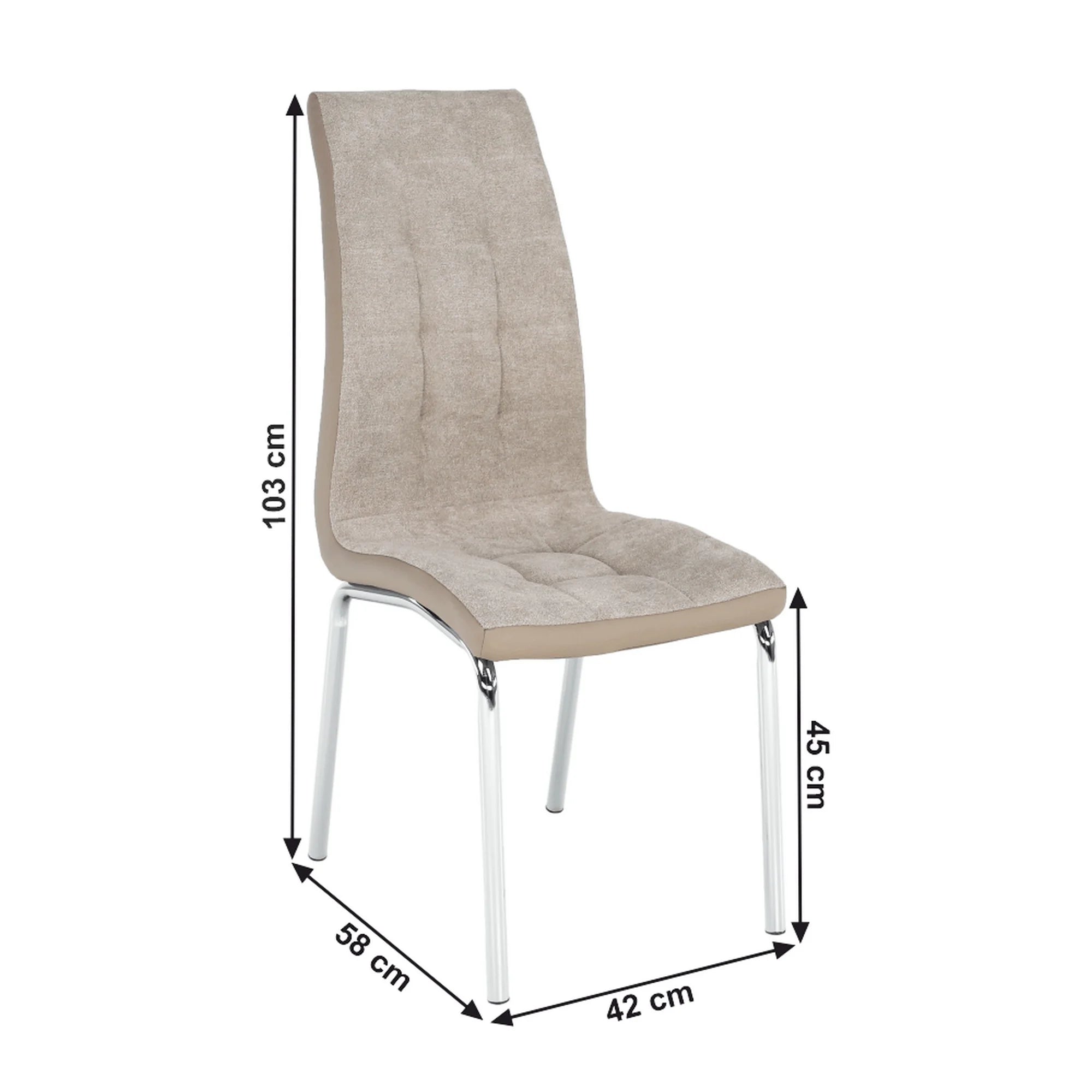 Scaun dining GERDA NEW, bej/crom, textil/piele ecologica/metal, 42x58x103 cm