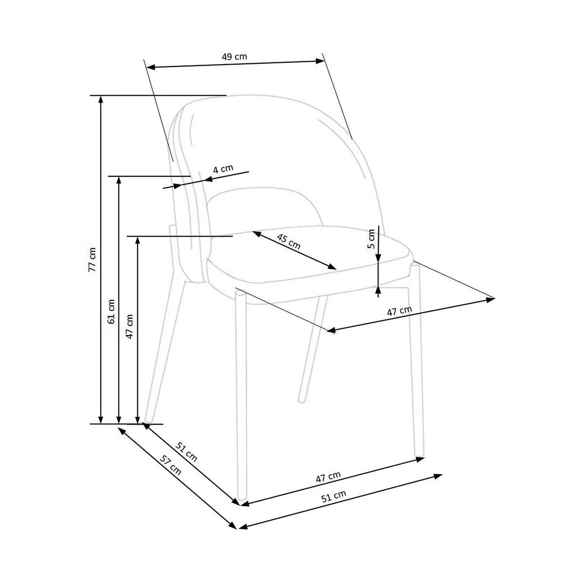 Scaun dining modern K373, bej/negru, stofa clasica/metal, 51x57x77 cm