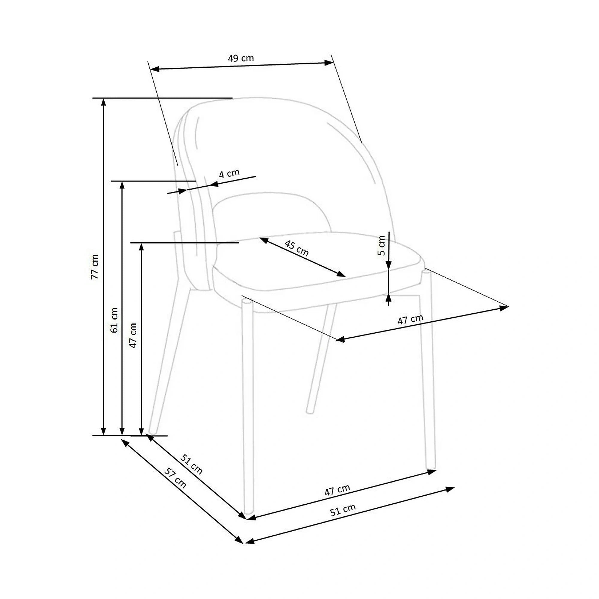 Scaun dining modern K373, bej/negru, stofa clasica/metal, 51x57x77 cm