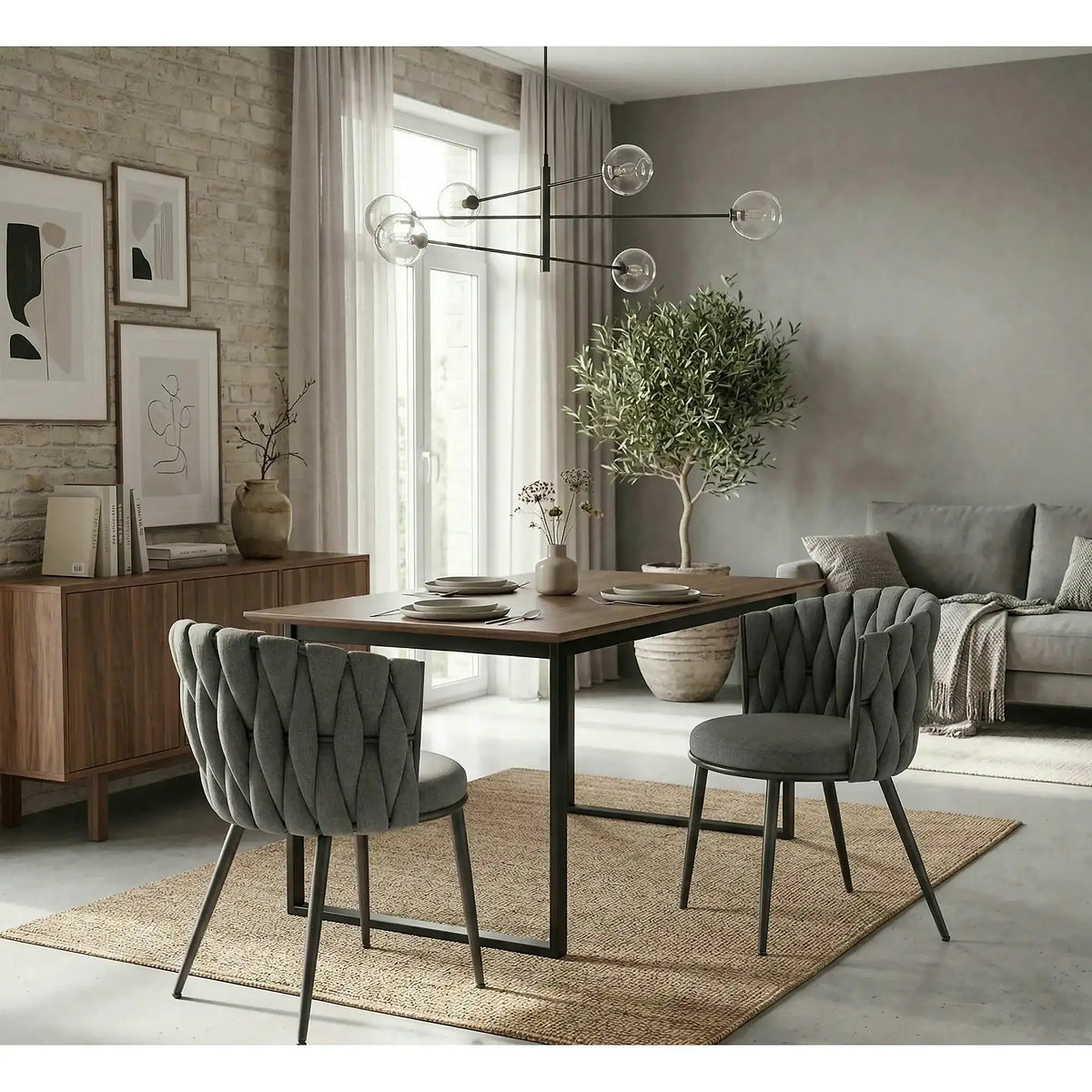 Scaun dining modern K516, gri/negru, stofa/otel, 57x60x79 cm