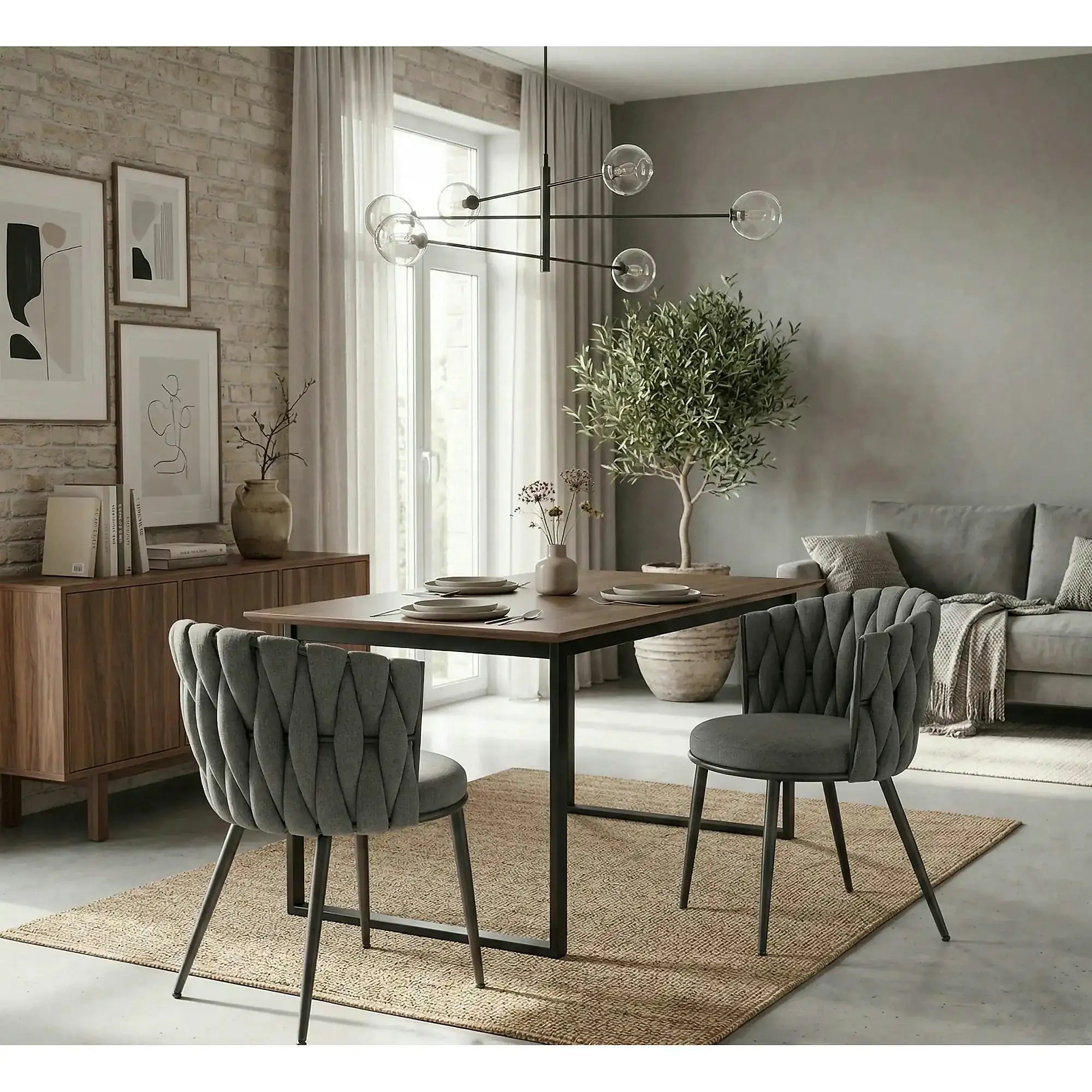 Scaun dining modern K516, gri/negru, stofa/otel, 57x60x79 cm