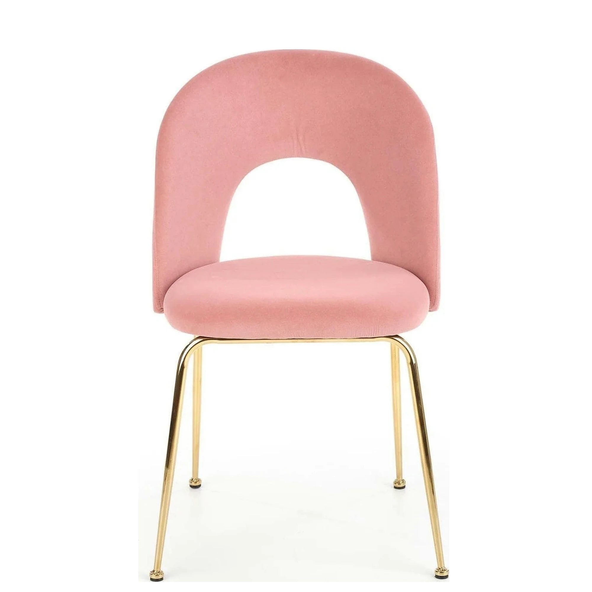 Scaun dining roz K385, roz deschis/auriu, stofa catifelata/metal, 54x59x88 cm