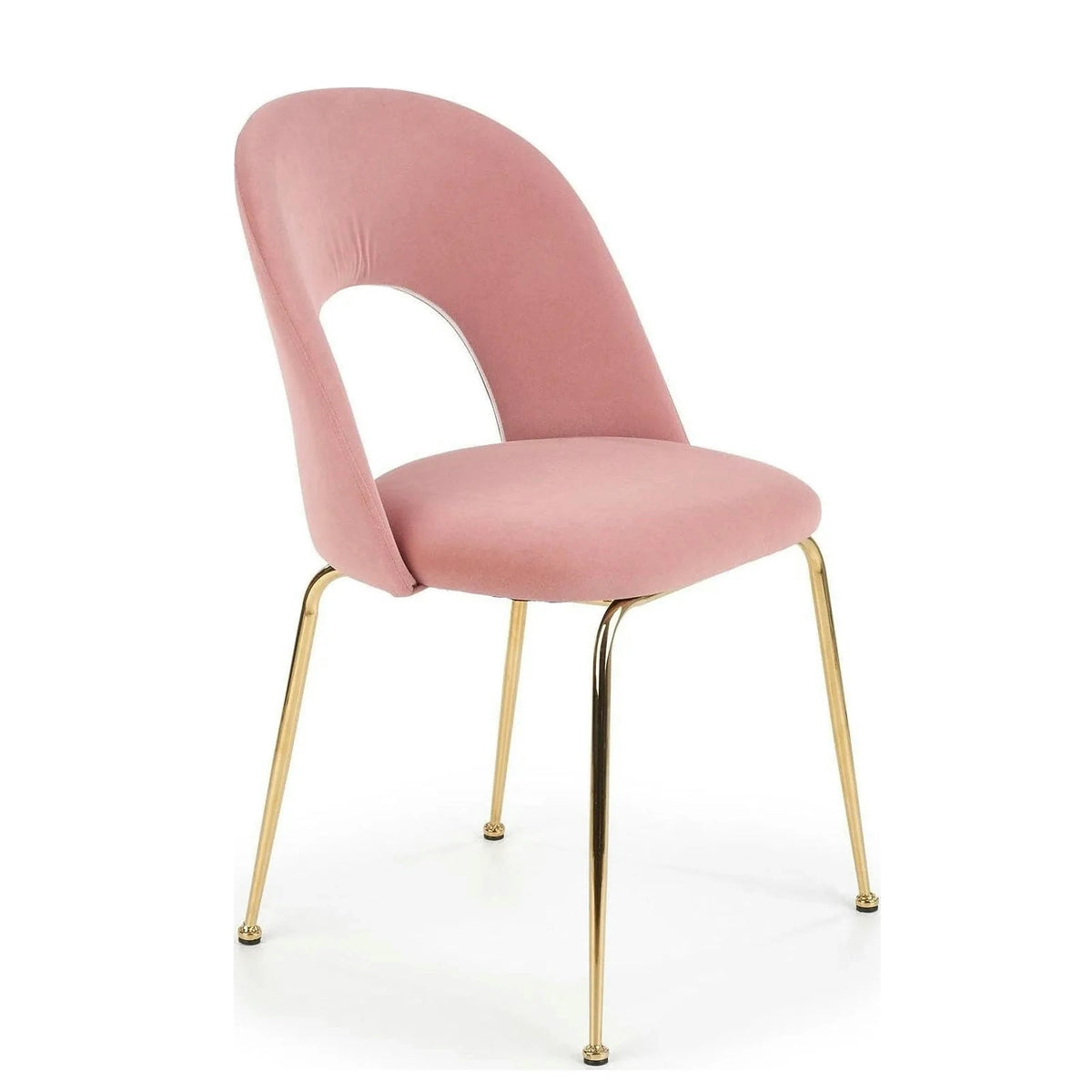 Scaun dining roz K385, roz deschis/auriu, stofa catifelata/metal, 54x59x88 cm