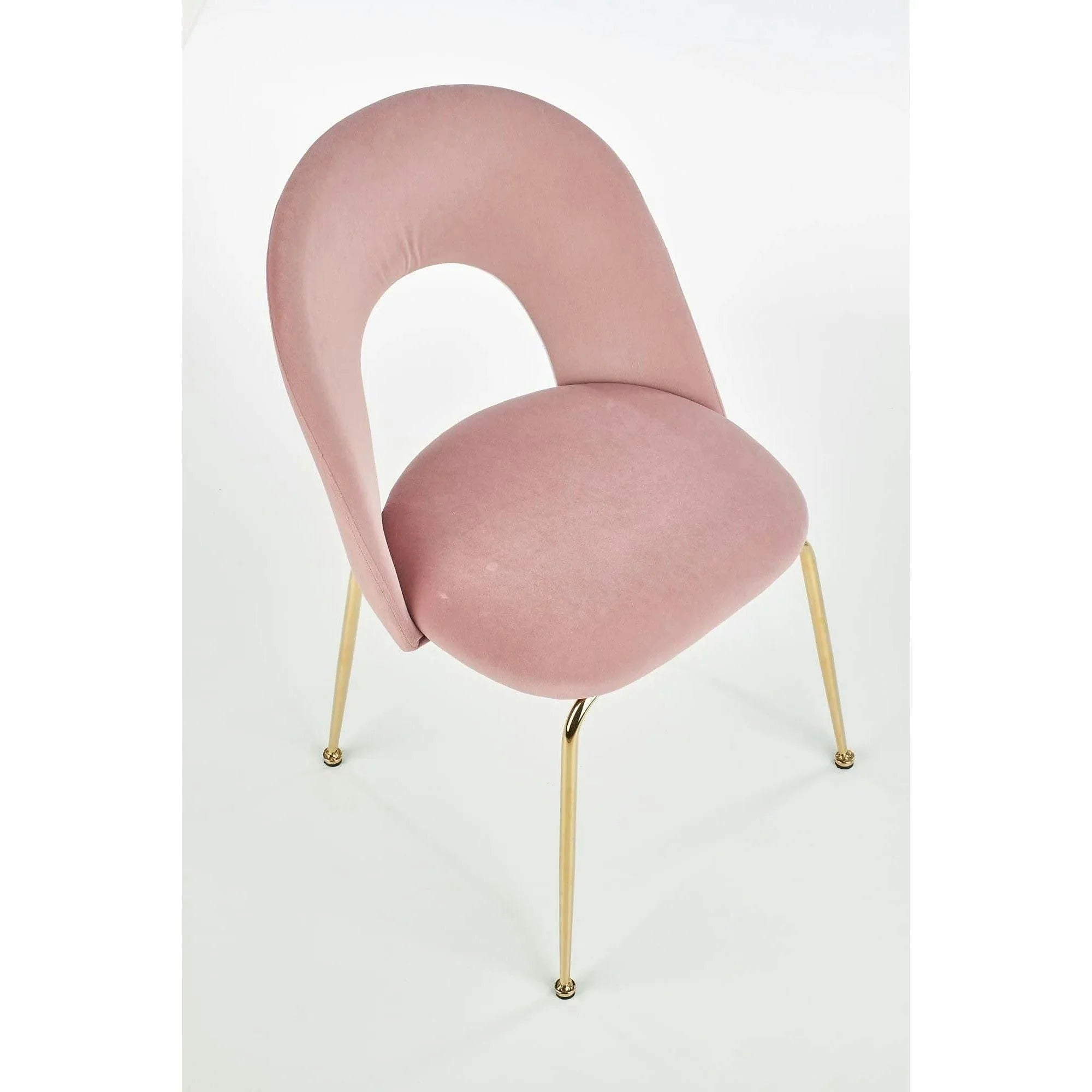 Scaun dining roz K385, roz deschis/auriu, stofa catifelata/metal, 54x59x88 cm