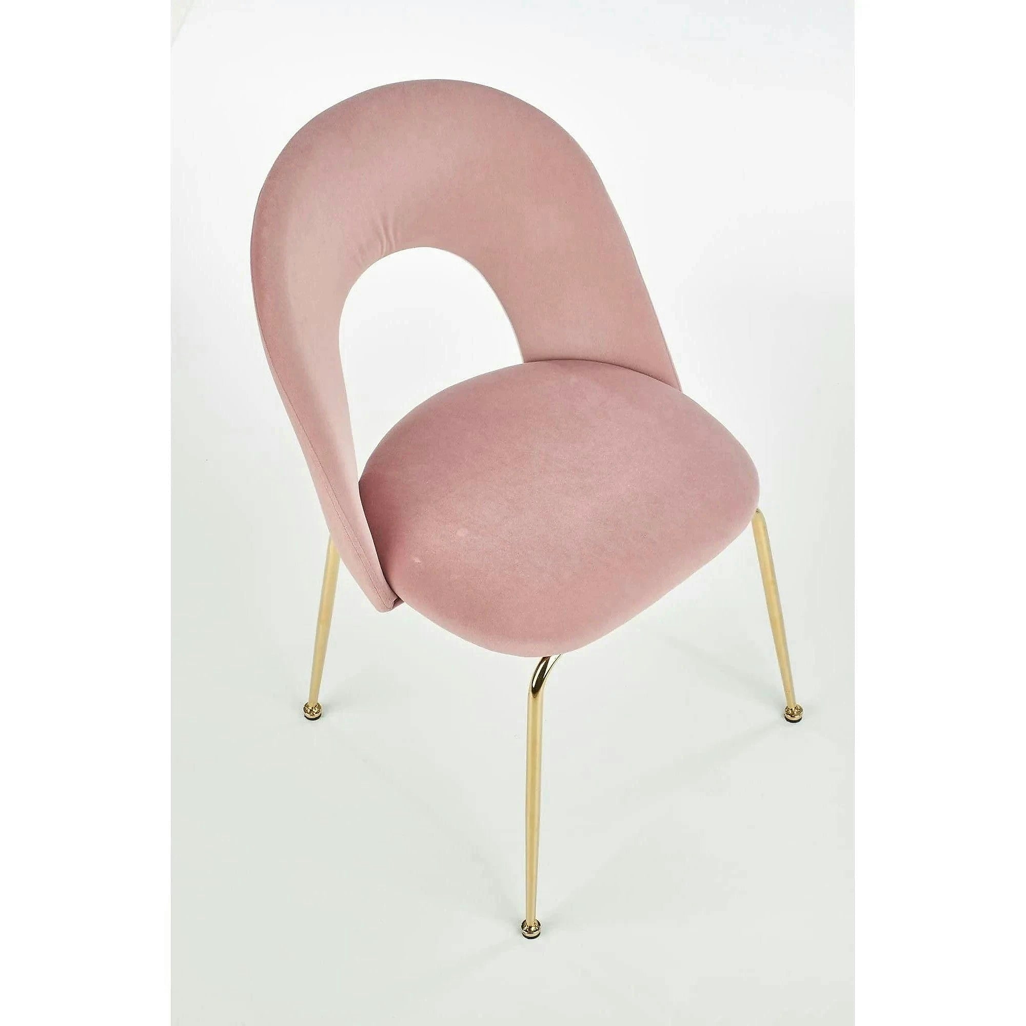 Scaun dining roz K385, roz deschis/auriu, stofa catifelata/metal, 54x59x88 cm
