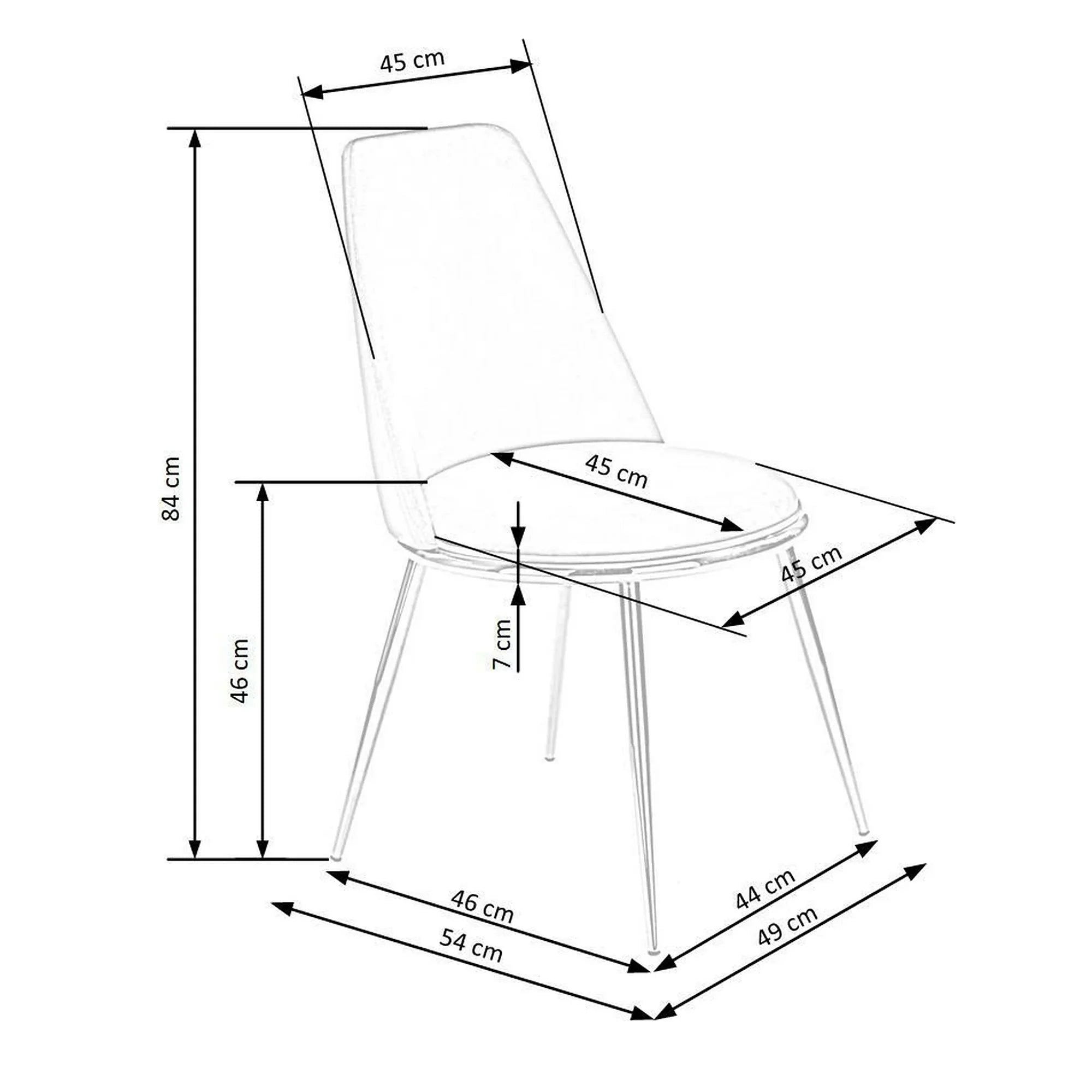 Scaun dining roz K460, stofa catifelata/metal, 49x54x84 cm
