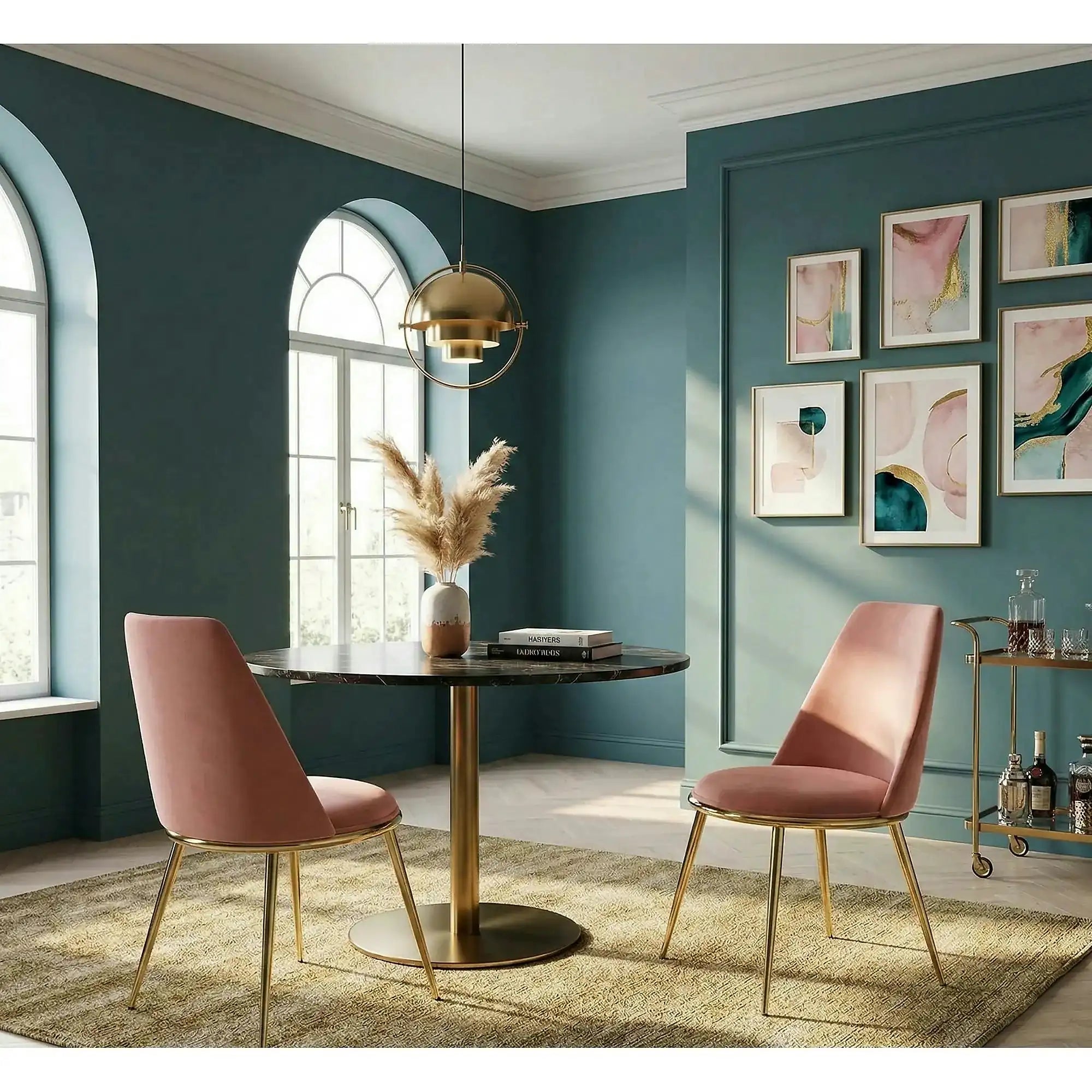 Scaun dining roz K460, stofa catifelata/metal, 49x54x84 cm