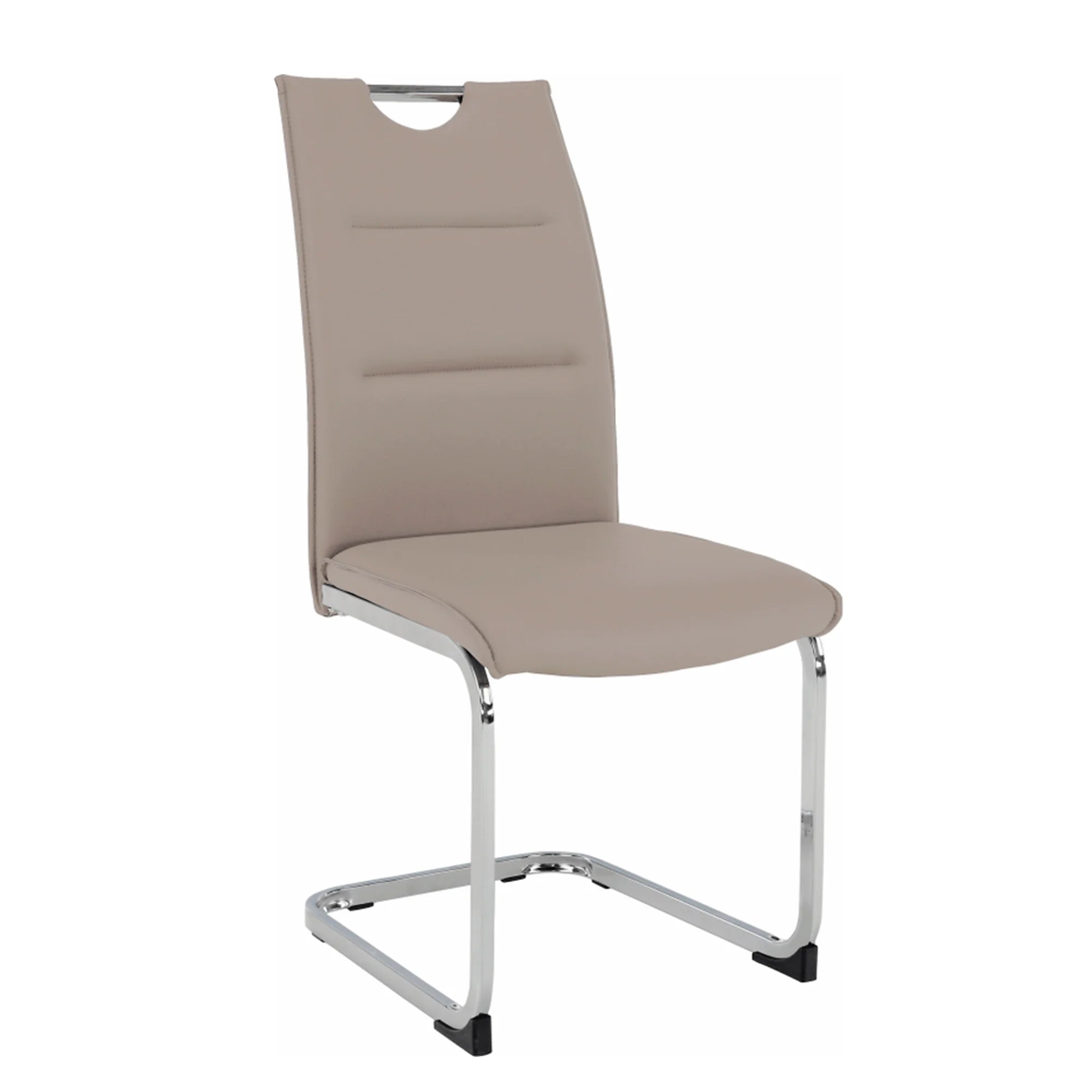 Scaun dining TOSENA, maro deschis/crom, piele ecologica/metal, 44x61x98 cm