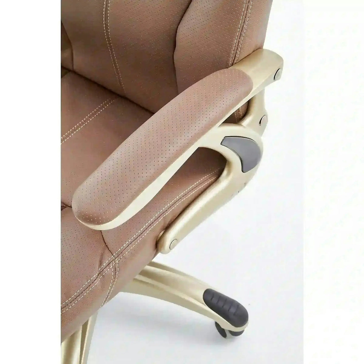 Scaun directorial CARLOS, maro deschis, piele ecologica perforata/metal, 66x70x106/114 cm