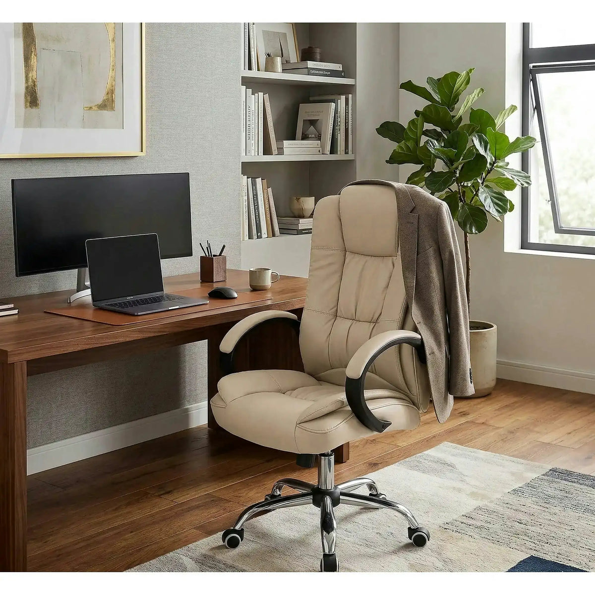 Scaun directorial RELAX, bej, piele ecologica, 64x75x110/118 cm