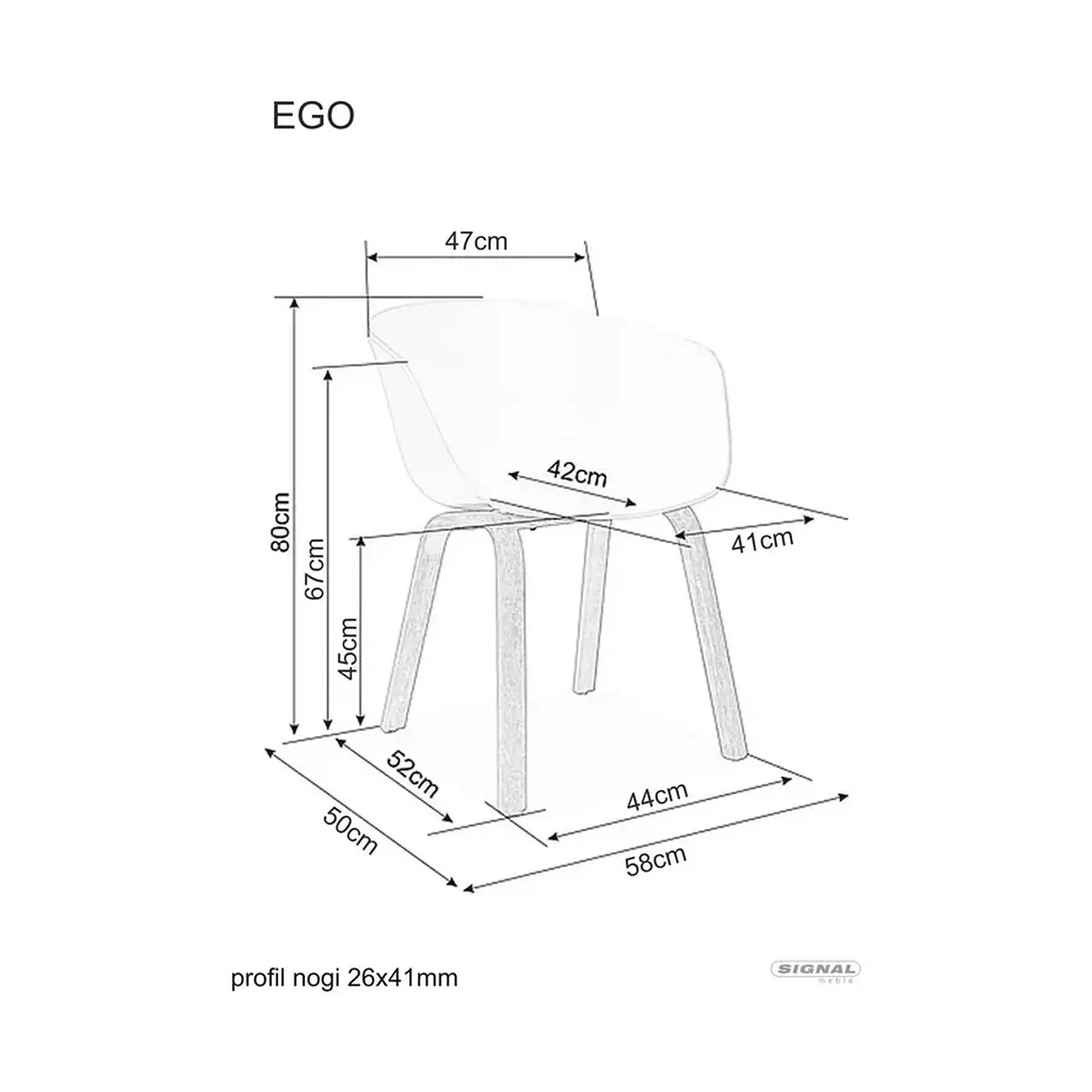 Scaun EGO, alb/stejar, plastic/metal, 56x42x80 cm