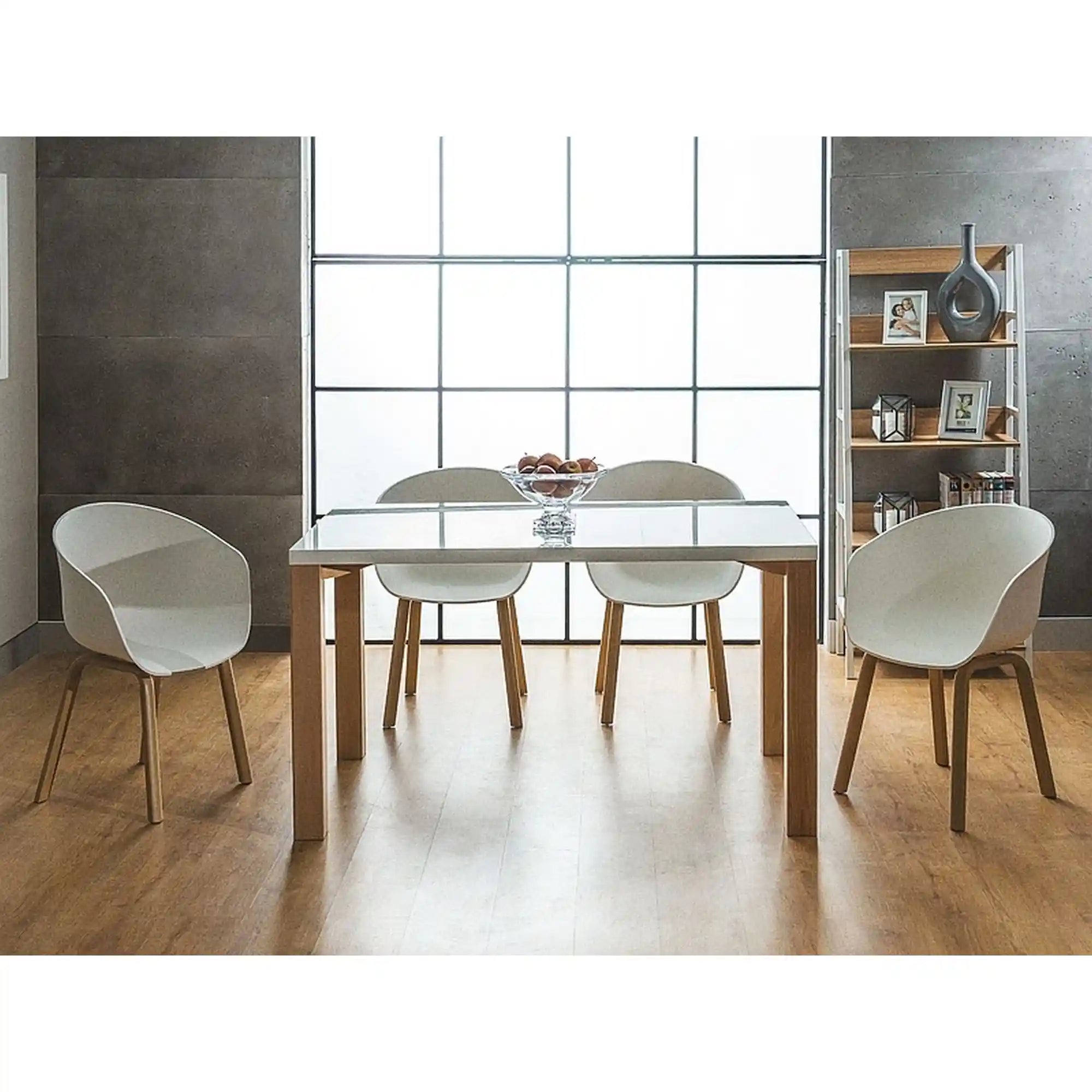 Scaun EGO, alb/stejar, plastic/metal, 56x42x80 cm