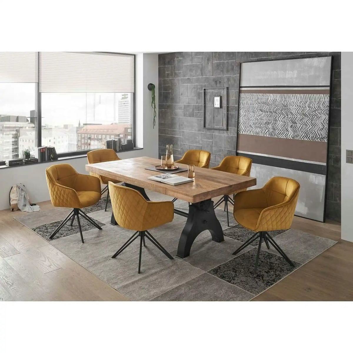 Scaun EMMA, galben/negru, stofa/metal, 59x62x82 cm