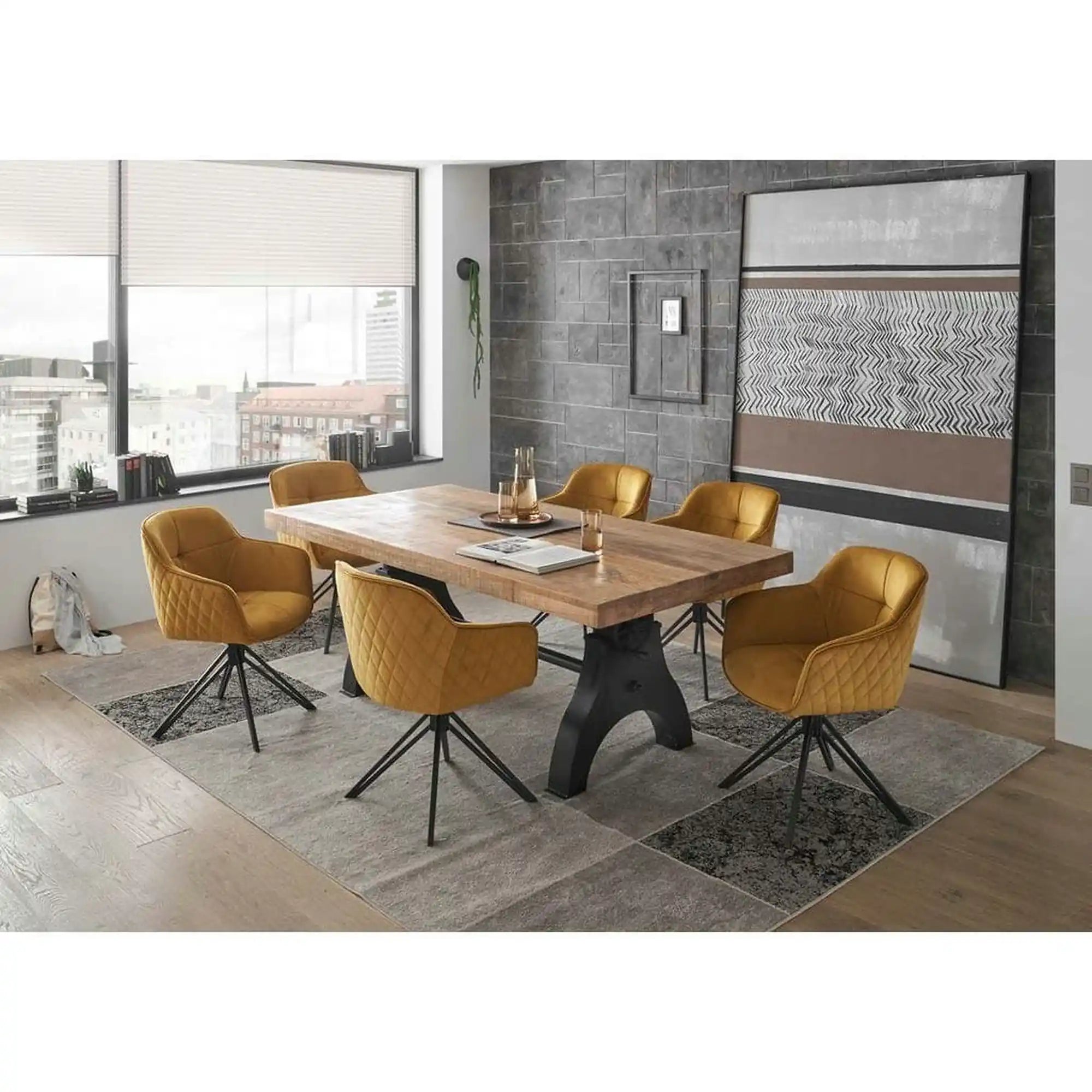 Scaun EMMA, galben/negru, stofa/metal, 59x62x82 cm