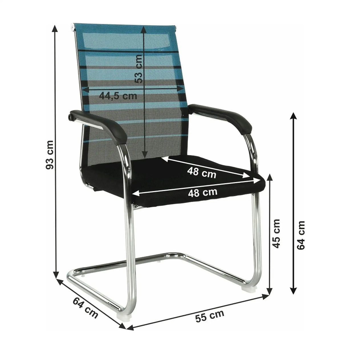 Scaun ESIN, albastru/negru, plasa/metal, 55x64x93 cm