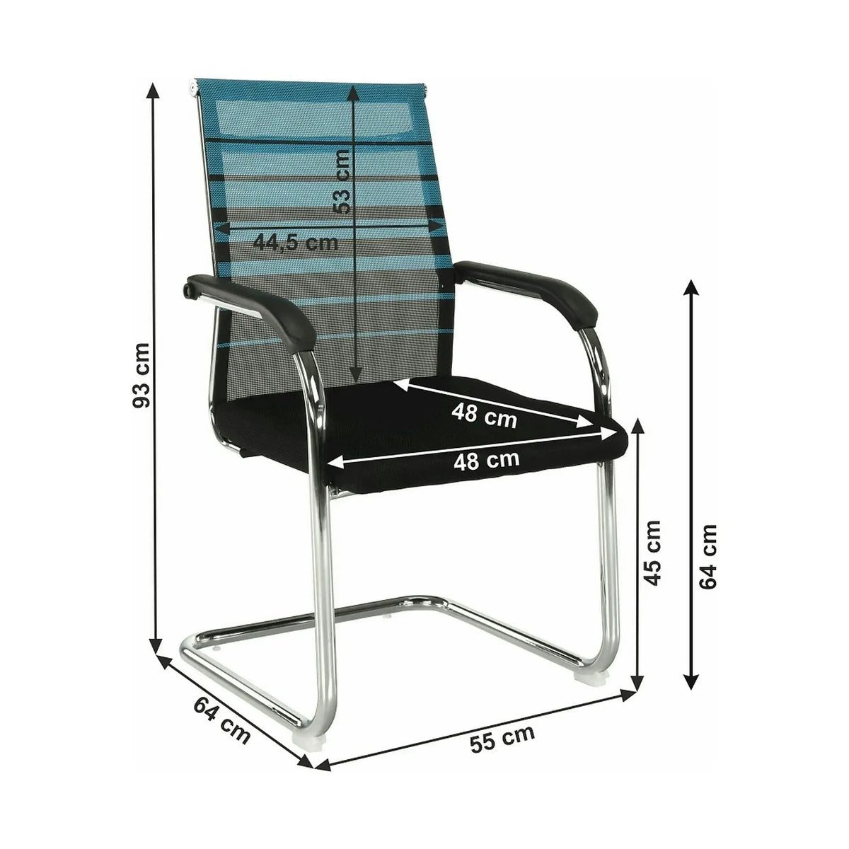 Scaun ESIN, albastru/negru, plasa/metal, 55x64x93 cm