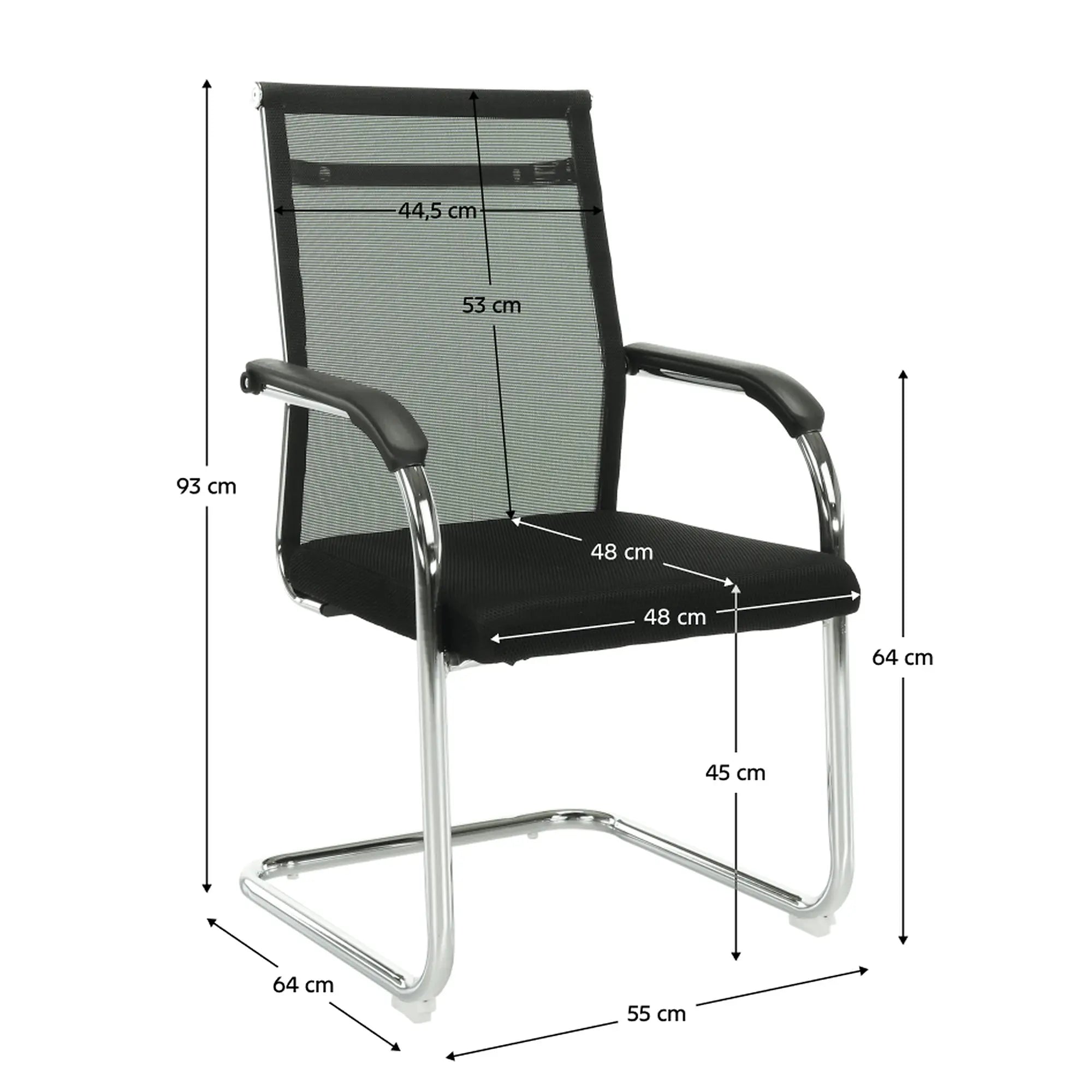Scaun ESIN, negru/crom, plasa/metal, 55x64x93 cm