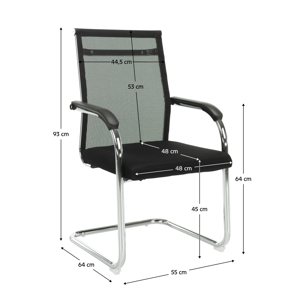 Scaun ESIN, negru/crom, plasa/metal, 55x64x93 cm