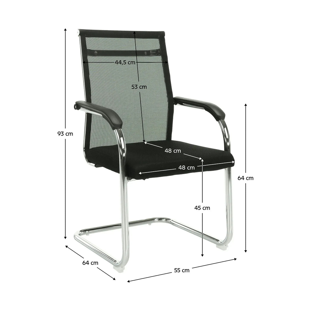 Scaun ESIN, negru/crom, plasa/metal, 55x64x93 cm