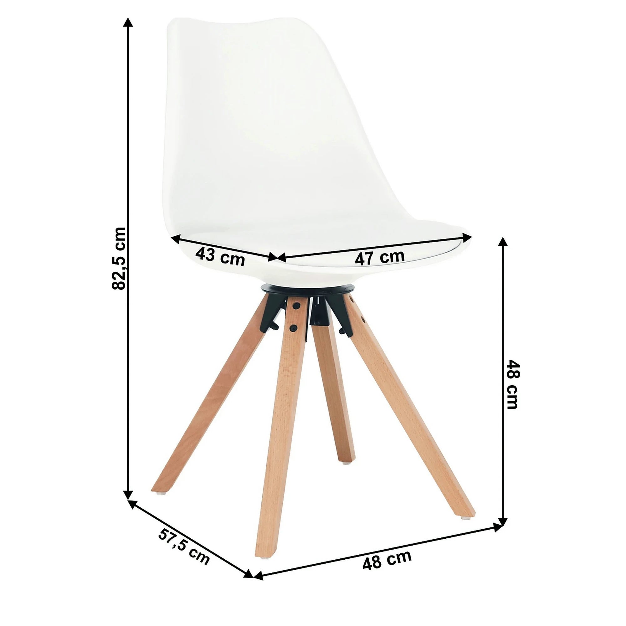 Scaun ETOSA, alb/fag, piele ecologica/plastic/lemn, 48x58x83 cm